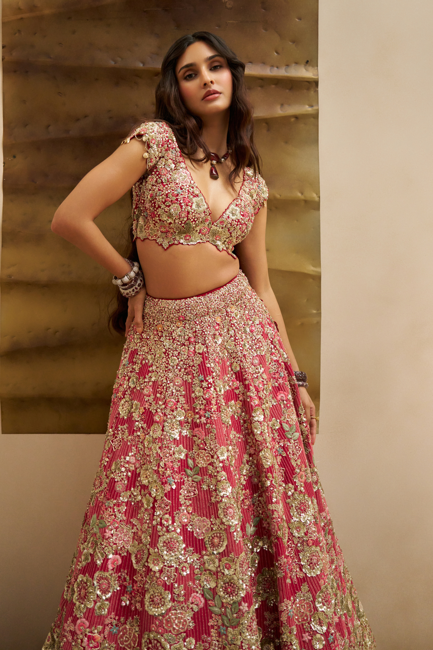 Deep Berry Blossom Bridal Lehenga Set