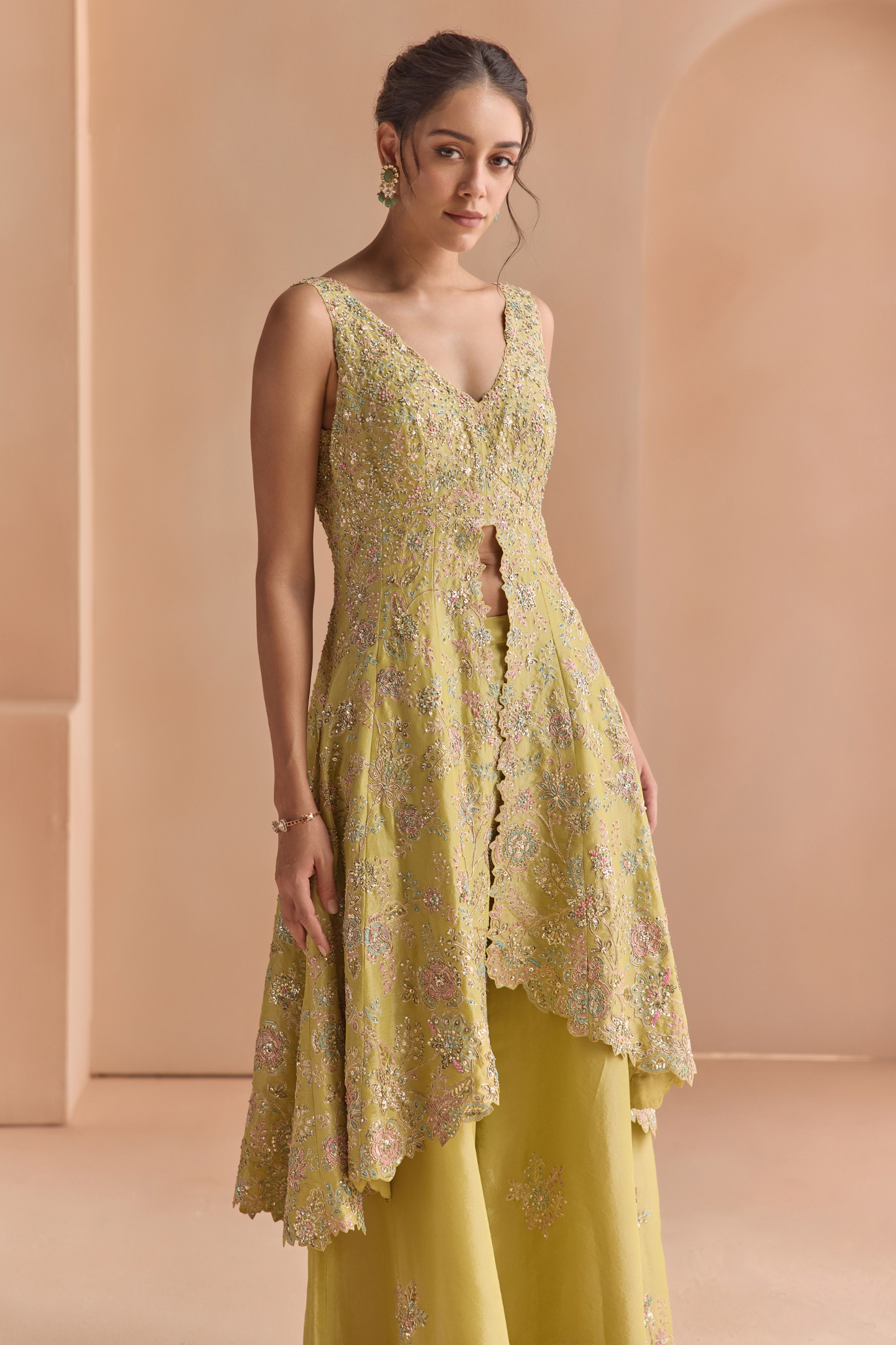 Citrus Yellow Embroidered Sharara Set