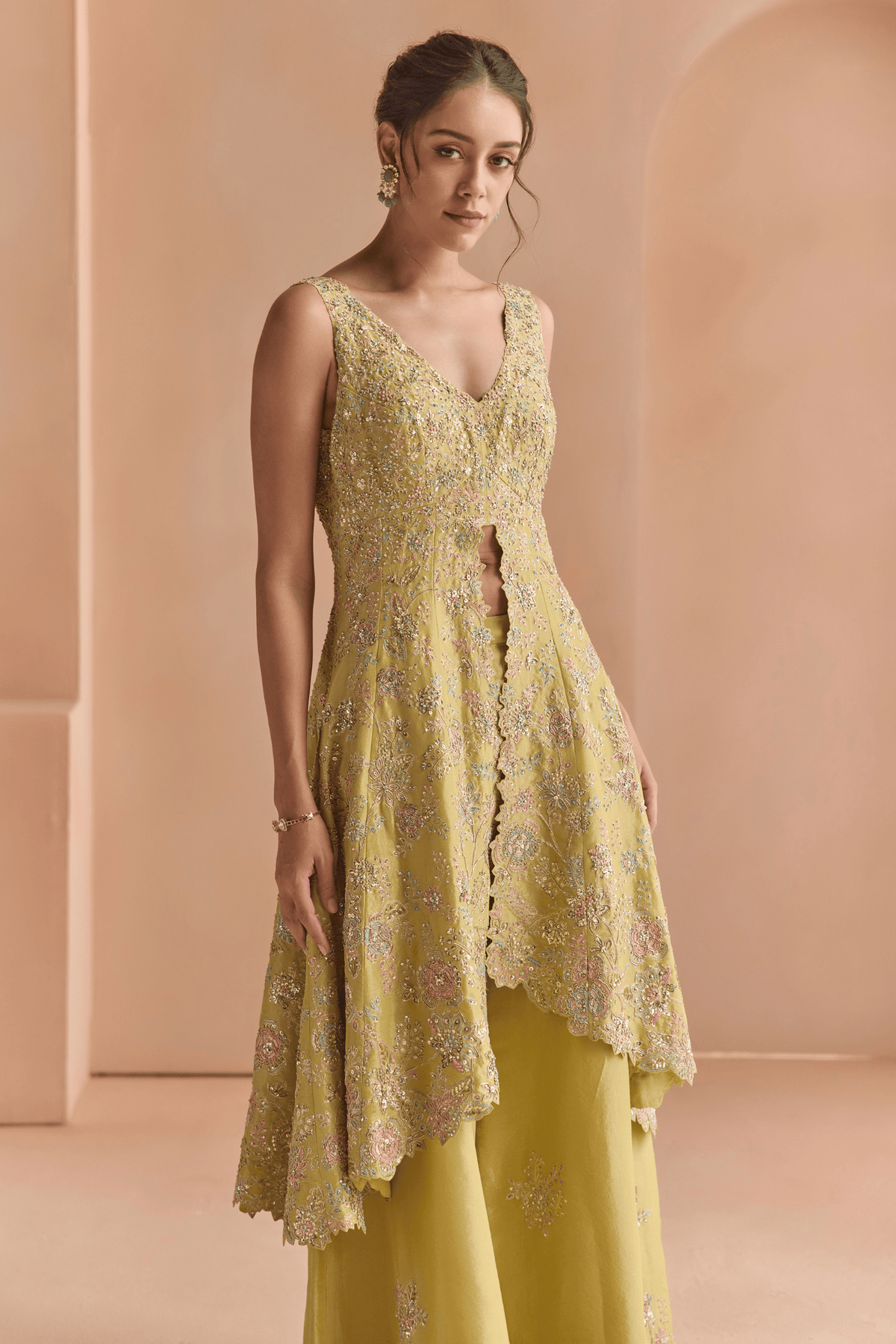 Citrus Yellow Embroidered Sharara Set