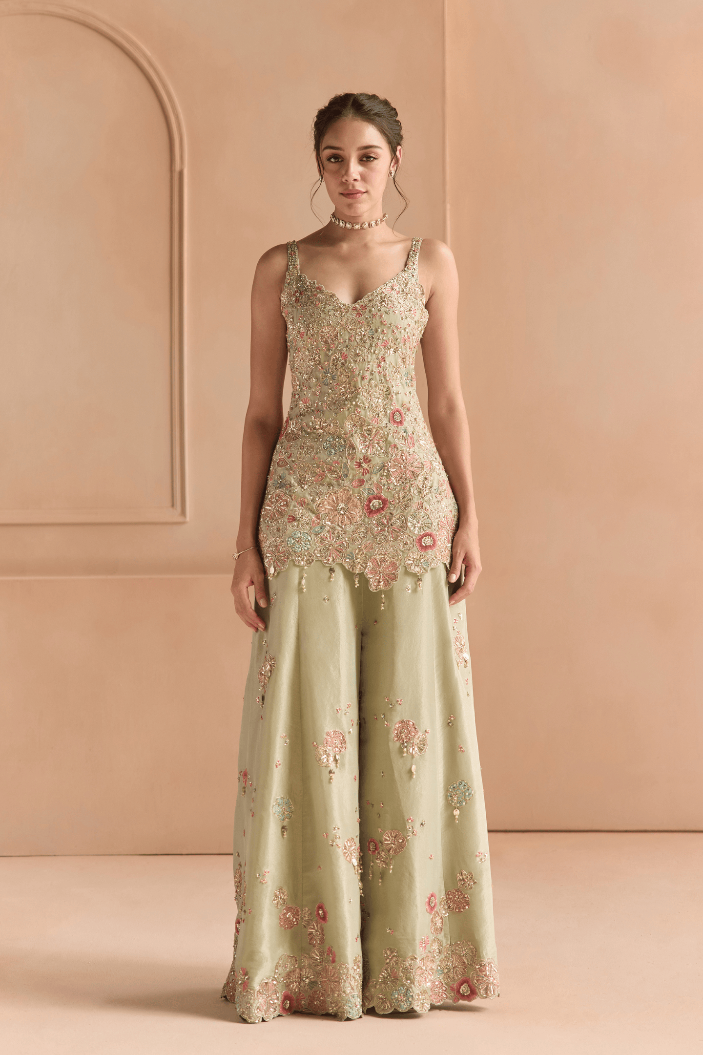 Sage Embroidered Sharara Set