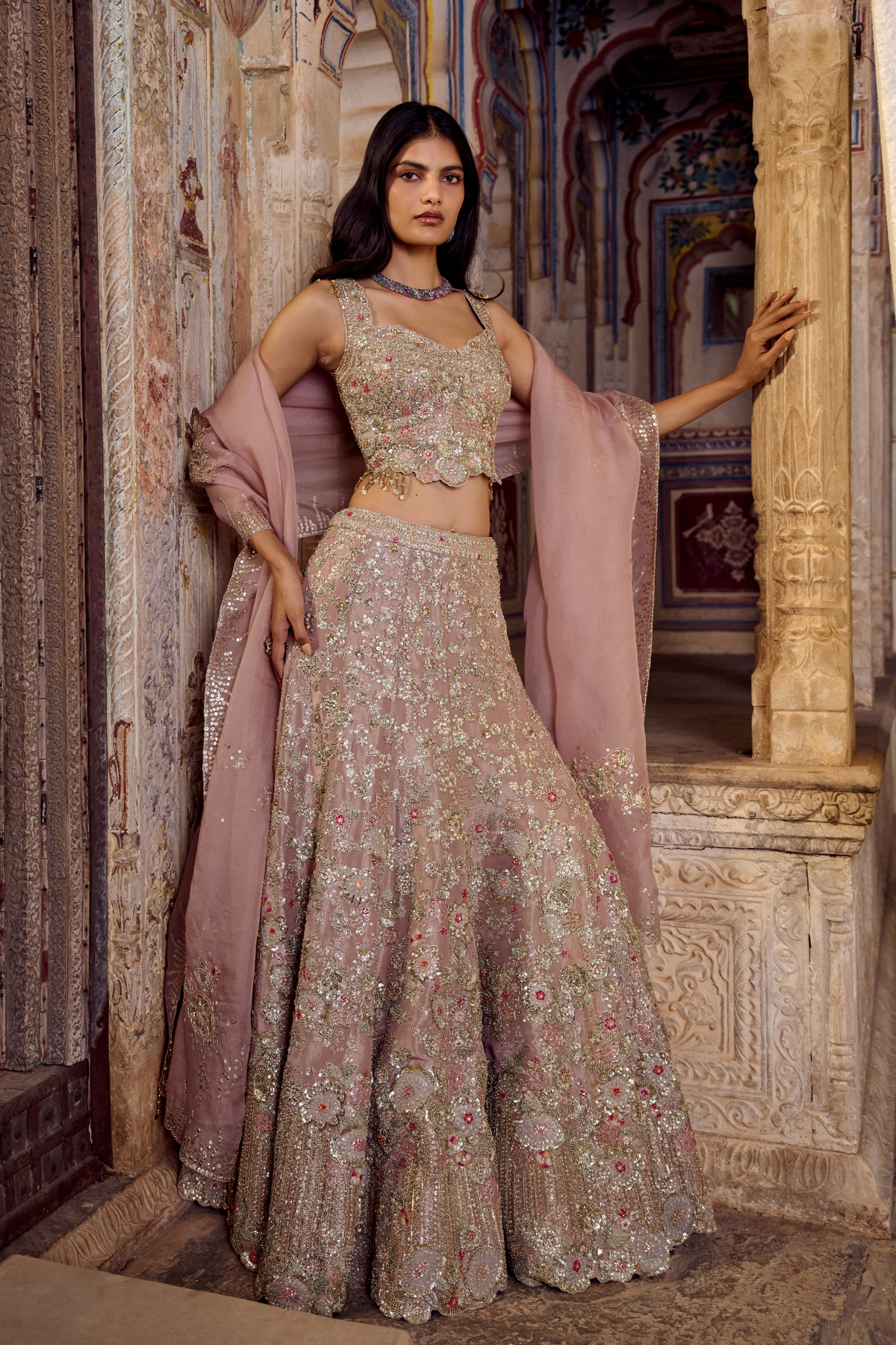Camellia Pink Embroidered Lehenga Set