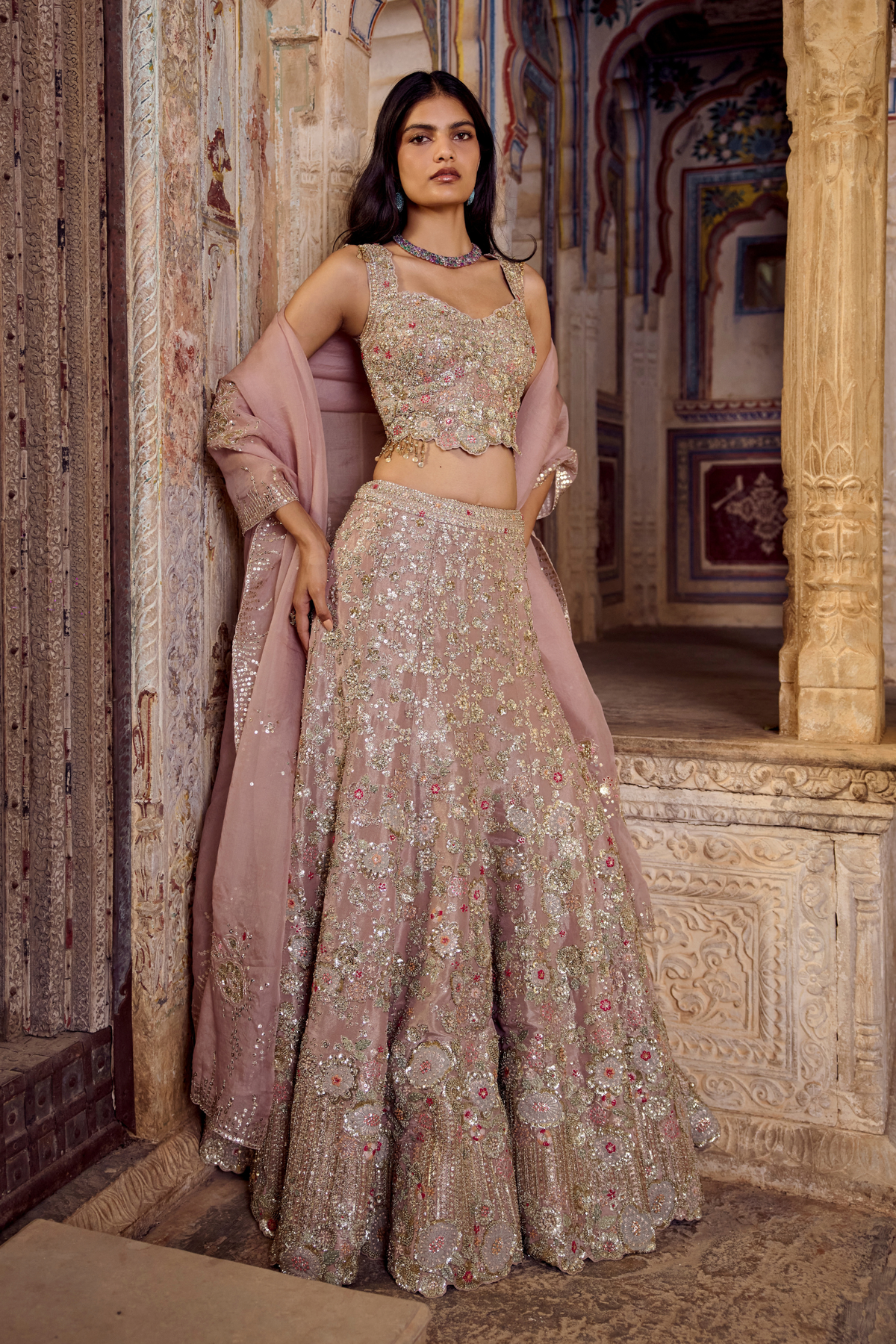 Camellia Pink Embroidered Lehenga Set