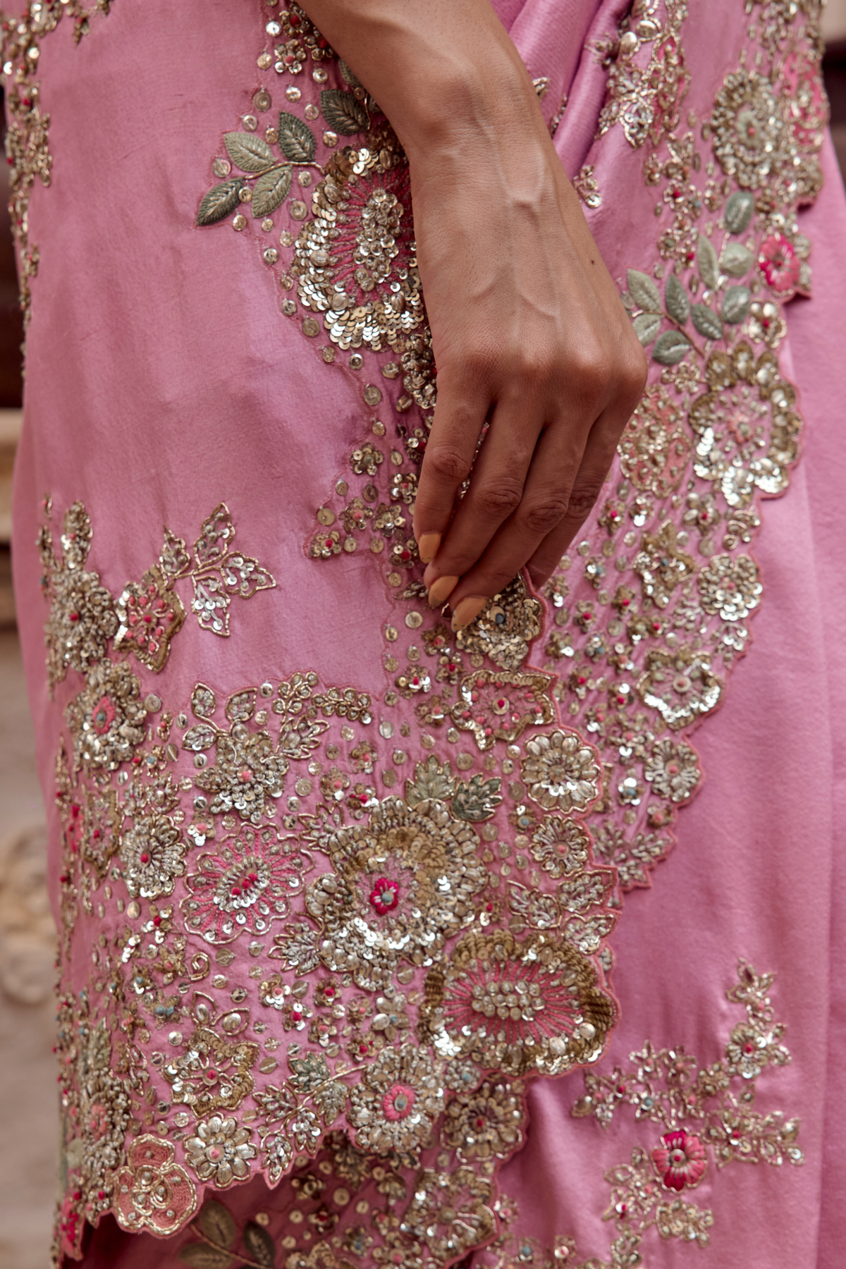 Lavender Blush Embroidered Saree Set