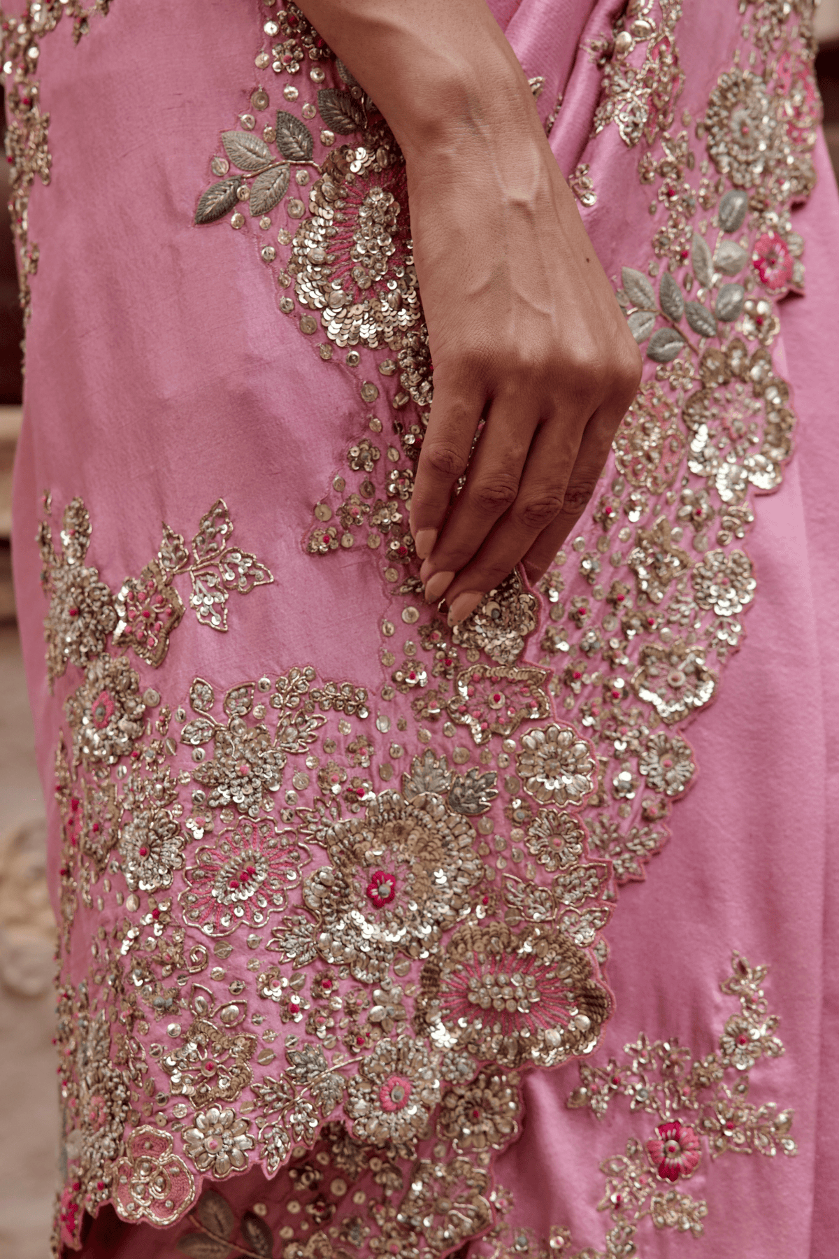 Lavender Blush Embroidered Saree Set