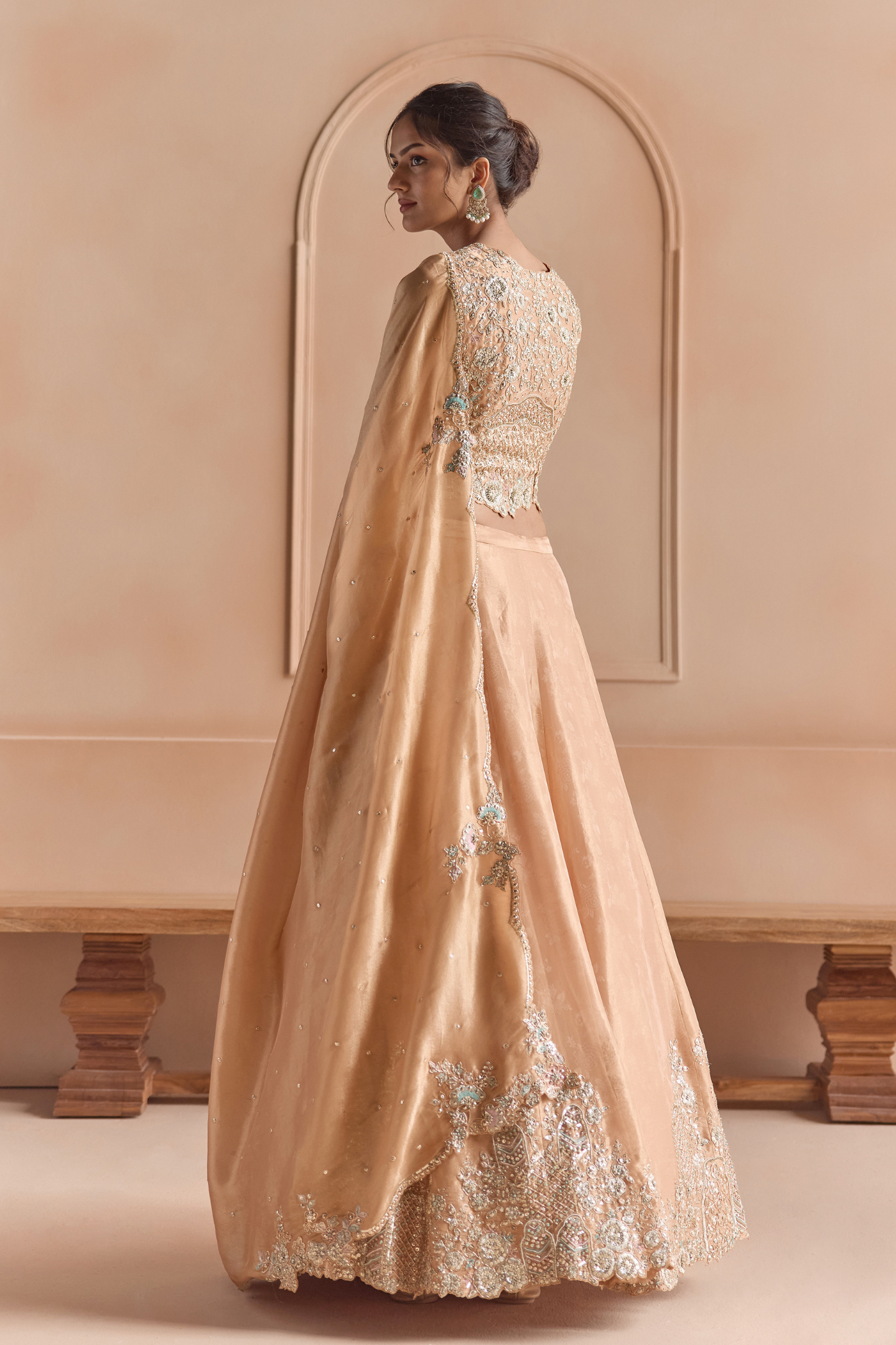 Sepia Gold Tissue Lehenga Silk