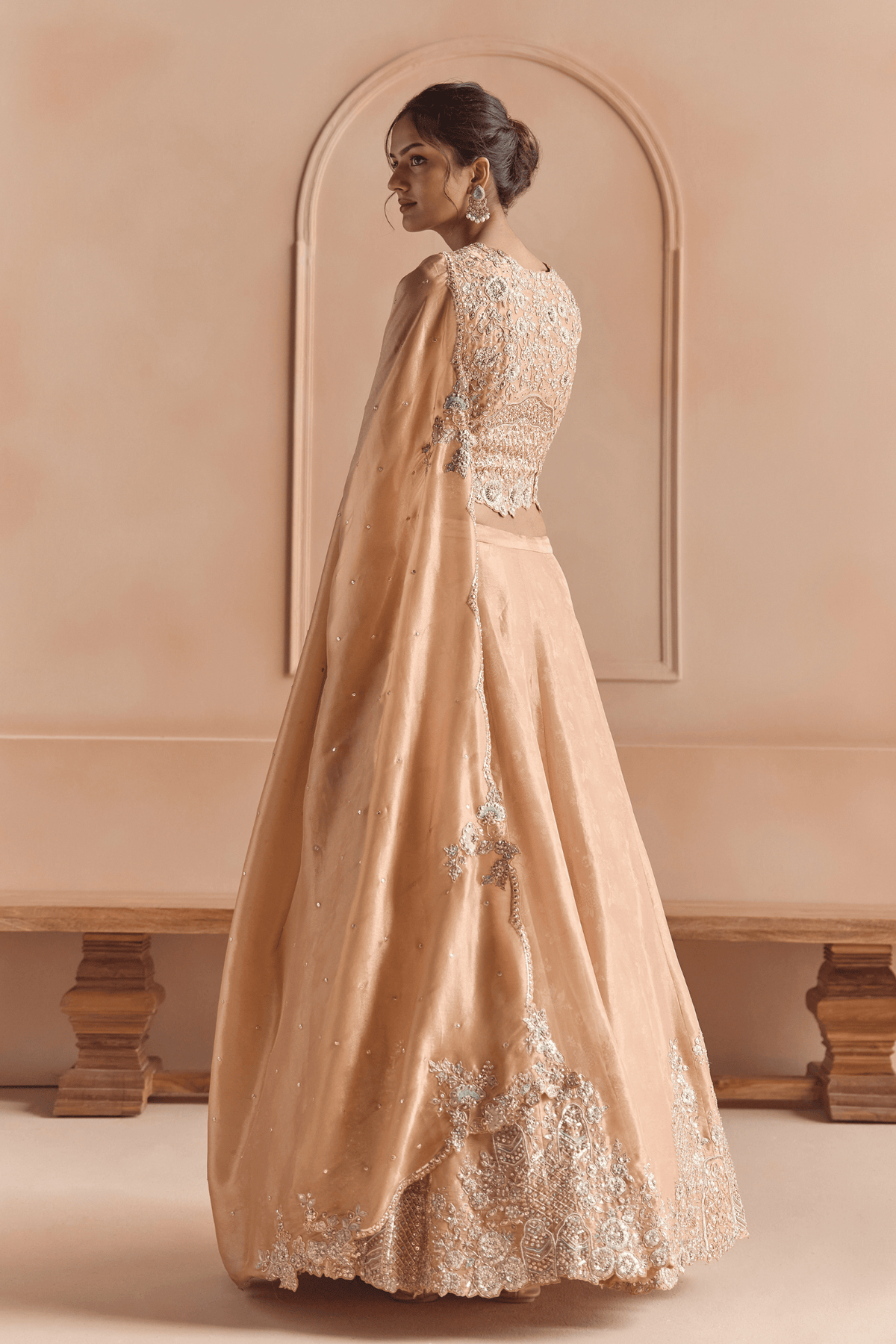 Sepia Gold Tissue Lehenga Silk