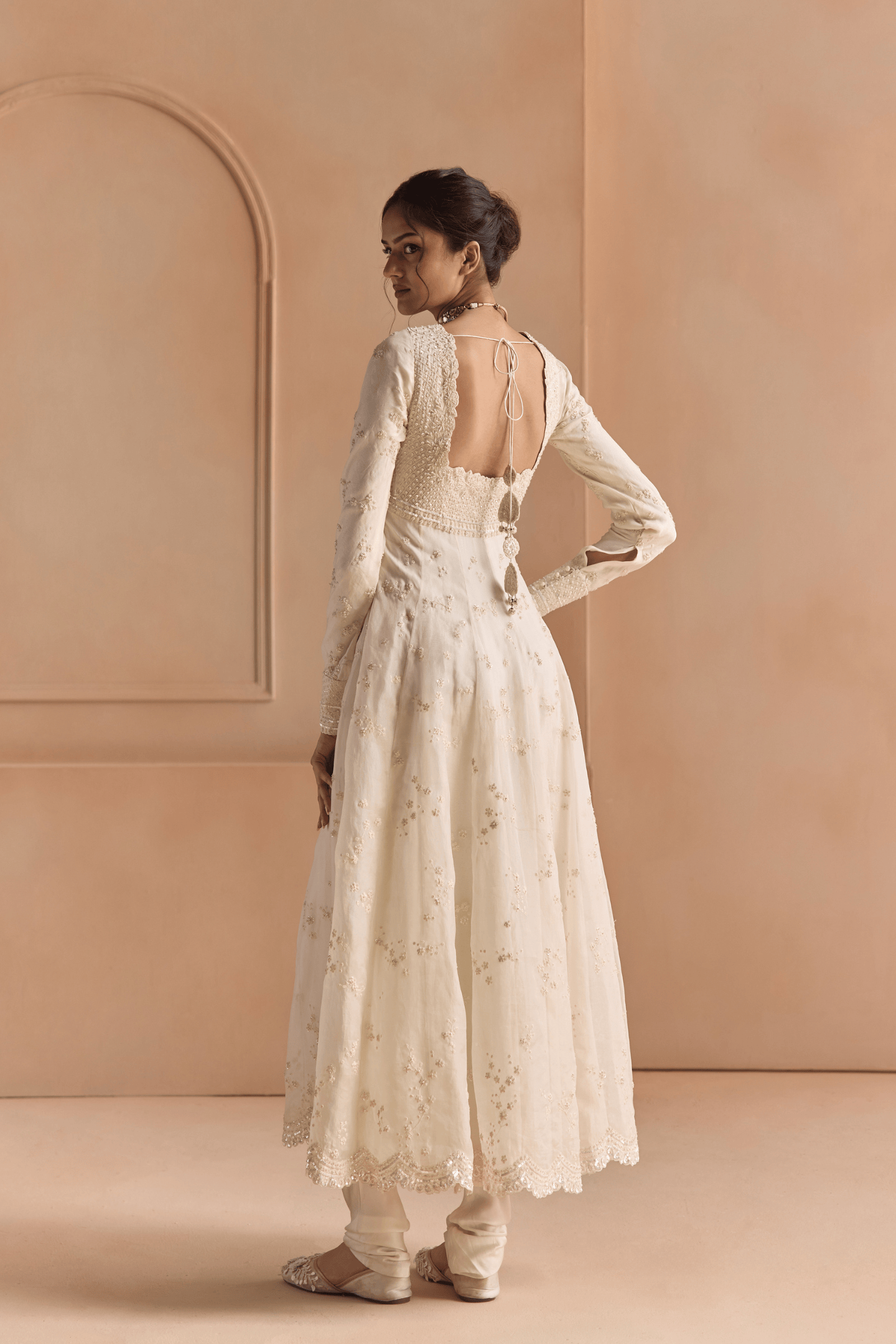 Ivory Thread Embroidered Anarkali Set