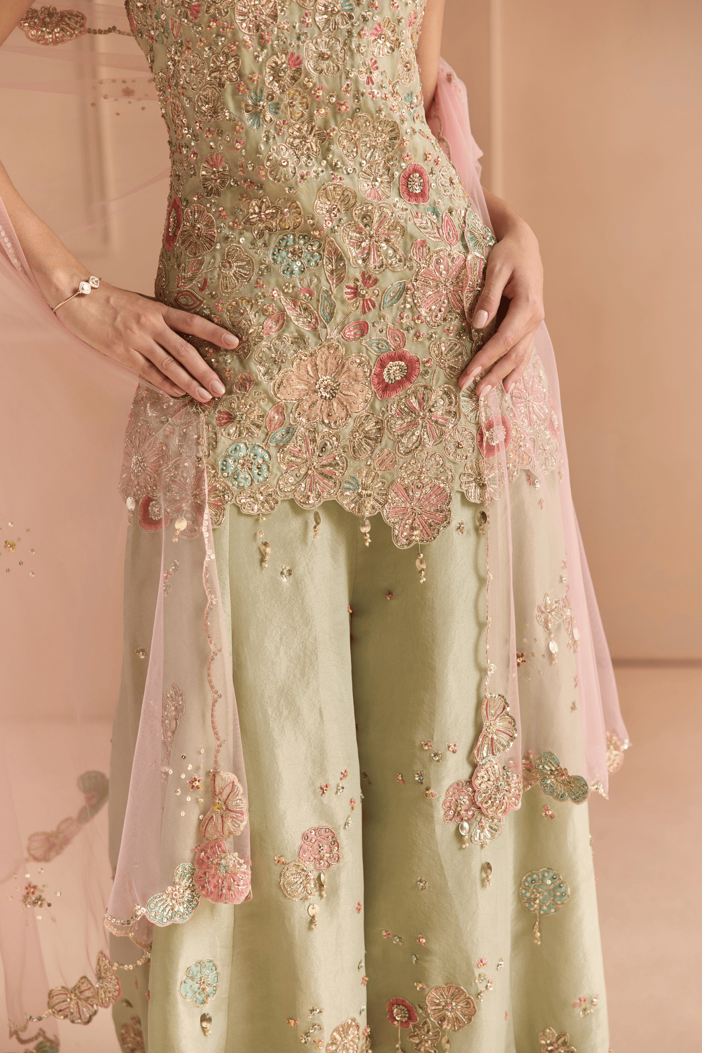 Sage Embroidered Sharara Set