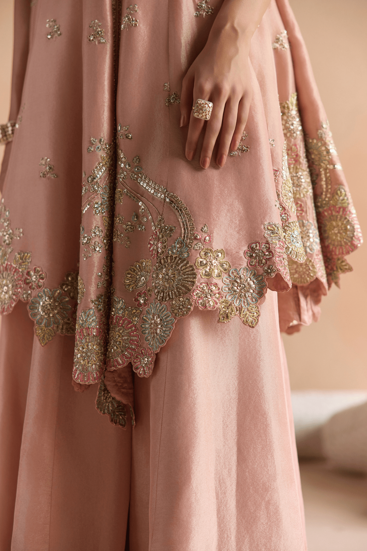 Oyester Pink Embroidered Sharara Set