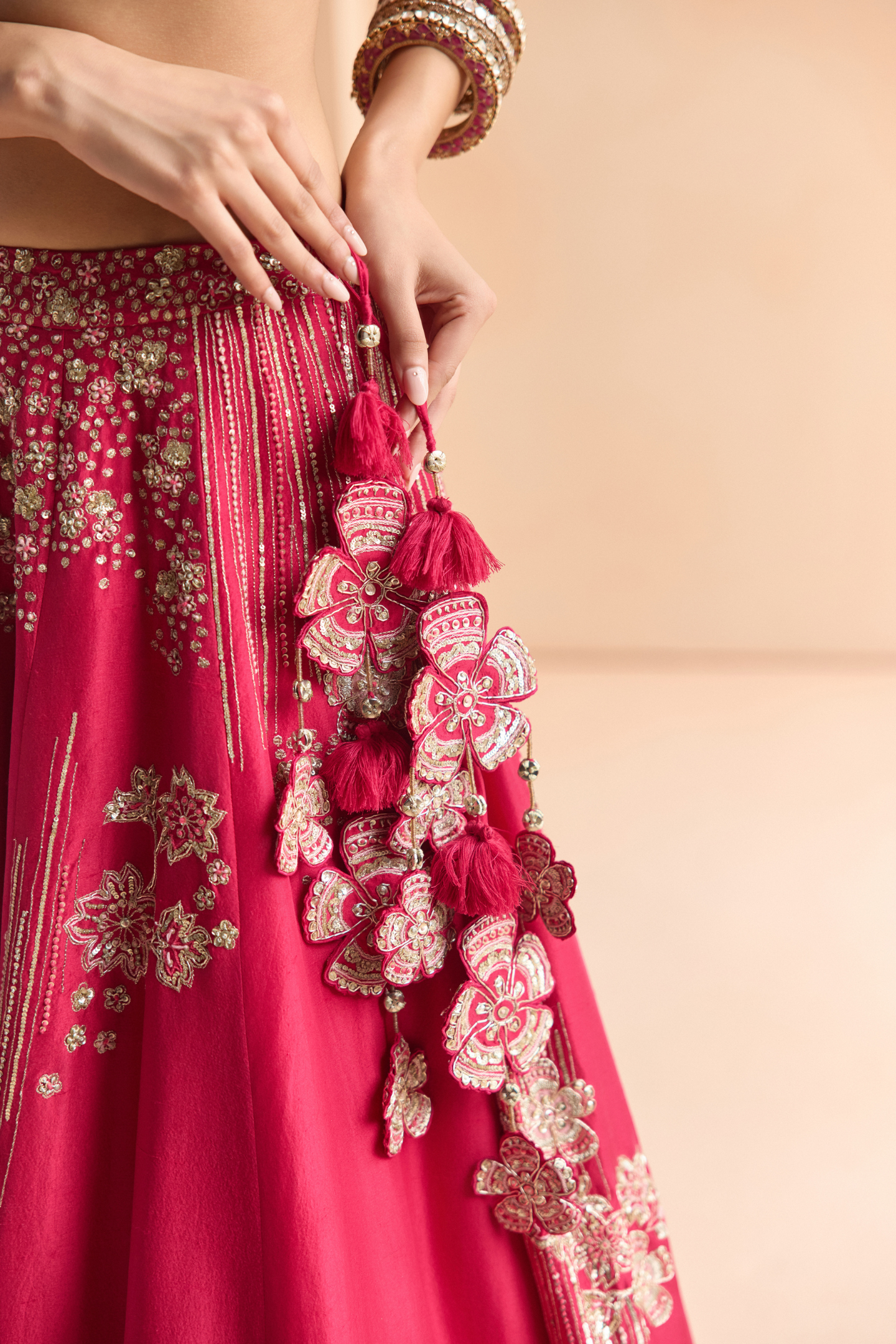 Cut Ruby Embroidered Mulberry Lehenga Set