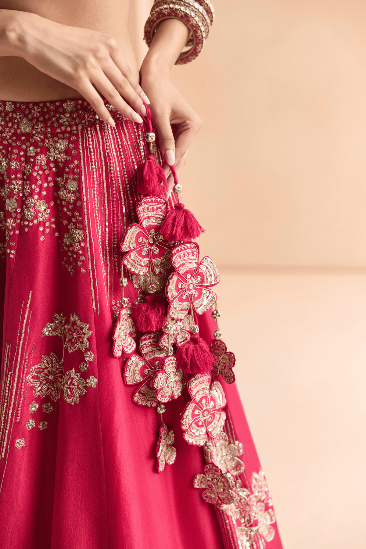Cut Ruby Embroidered Mulberry Lehenga Set