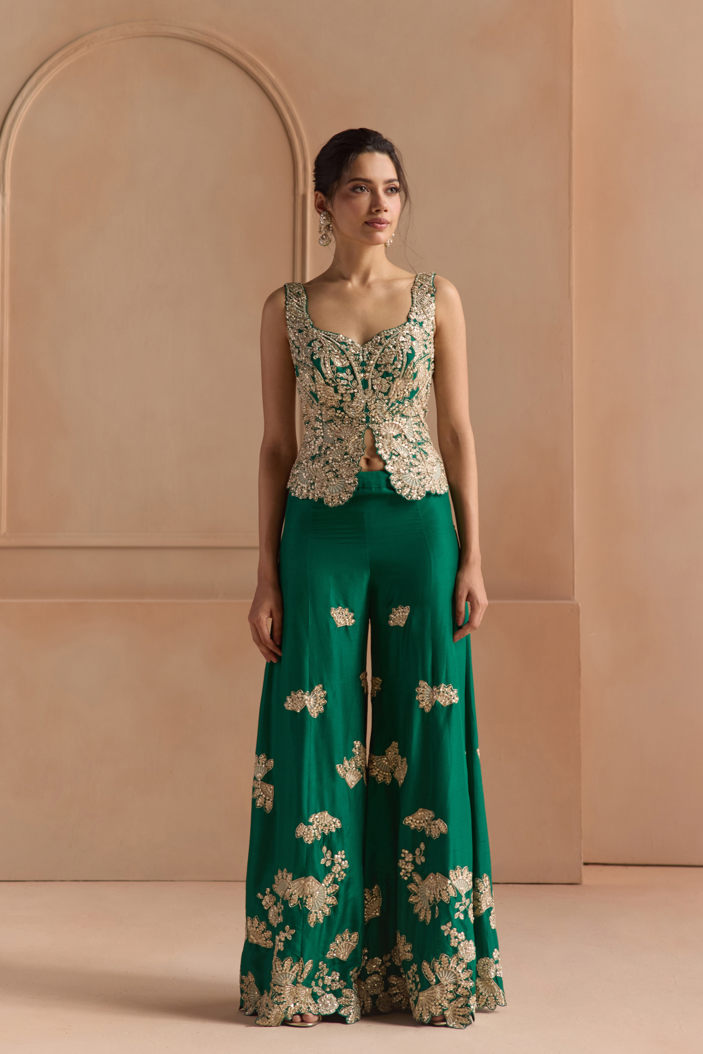 Jewel Green Embroidered Top & Garara Set