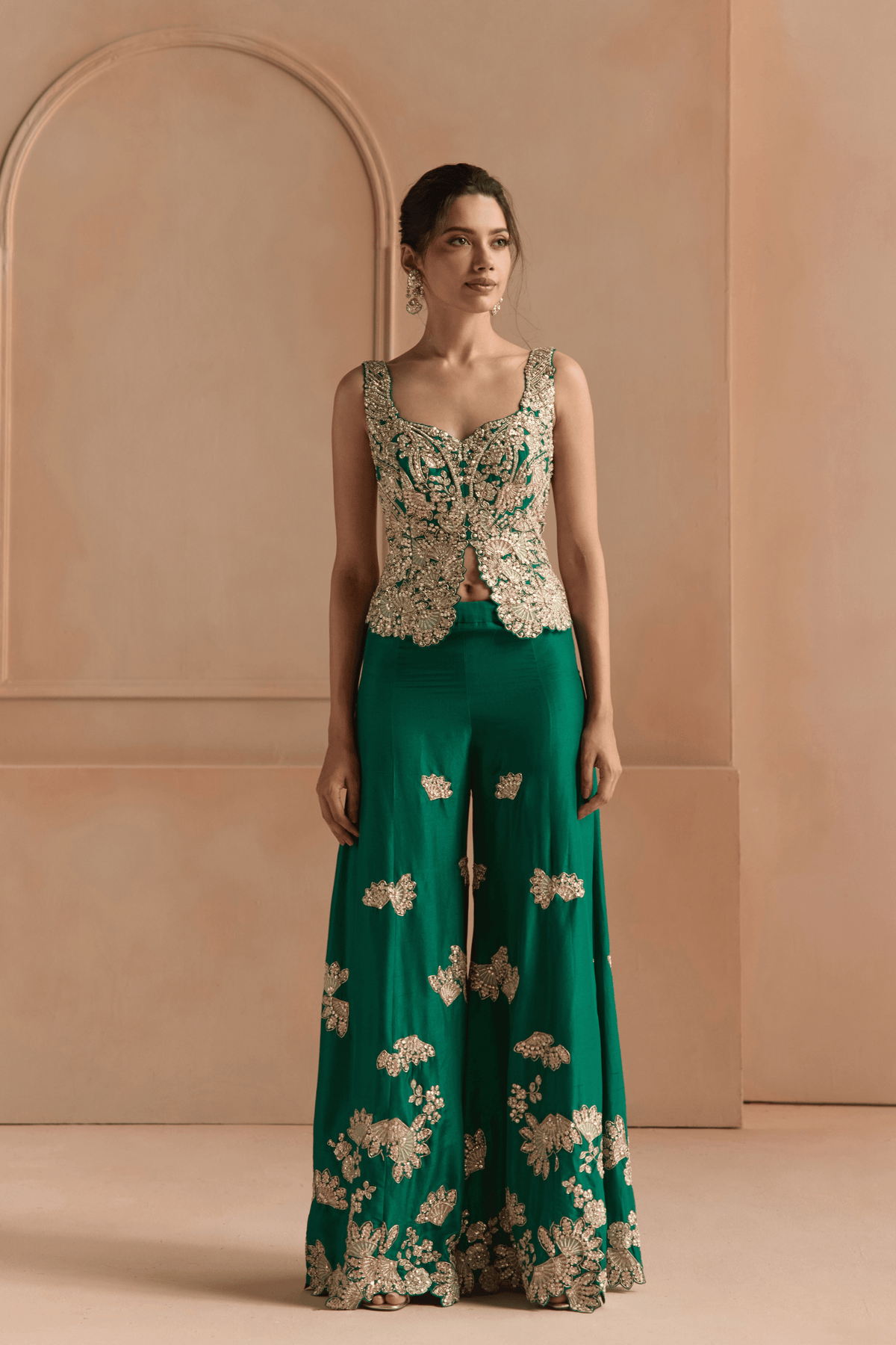 Jewel Green Embroidered Top & Garara Set