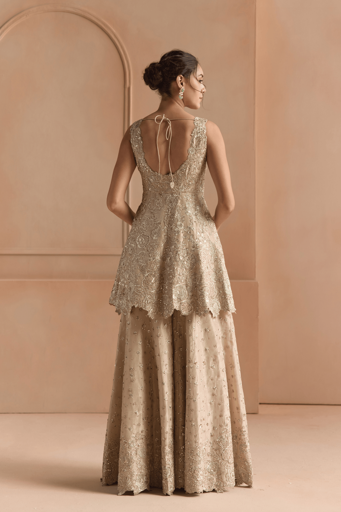 Beige Champagne Peplum Garara Set