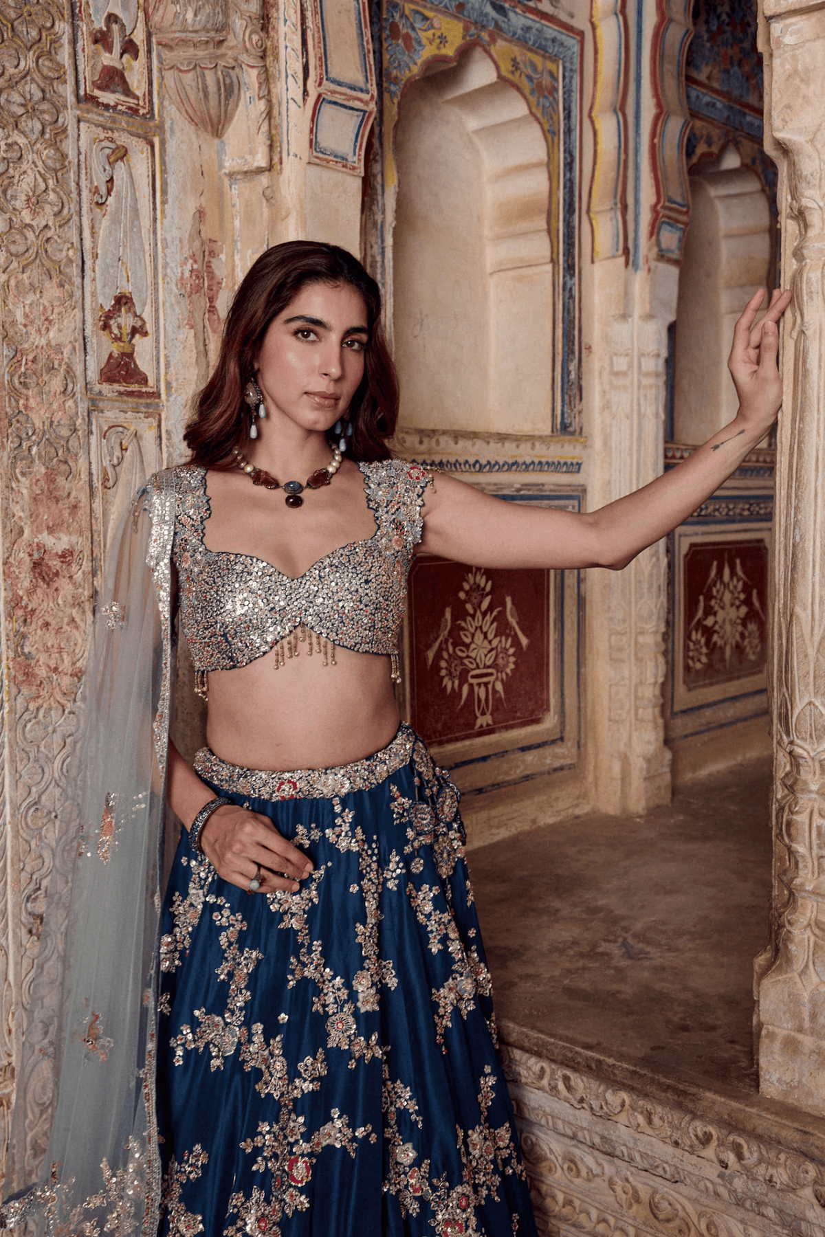 Midnight Blue Embroidered Lehenga Set
