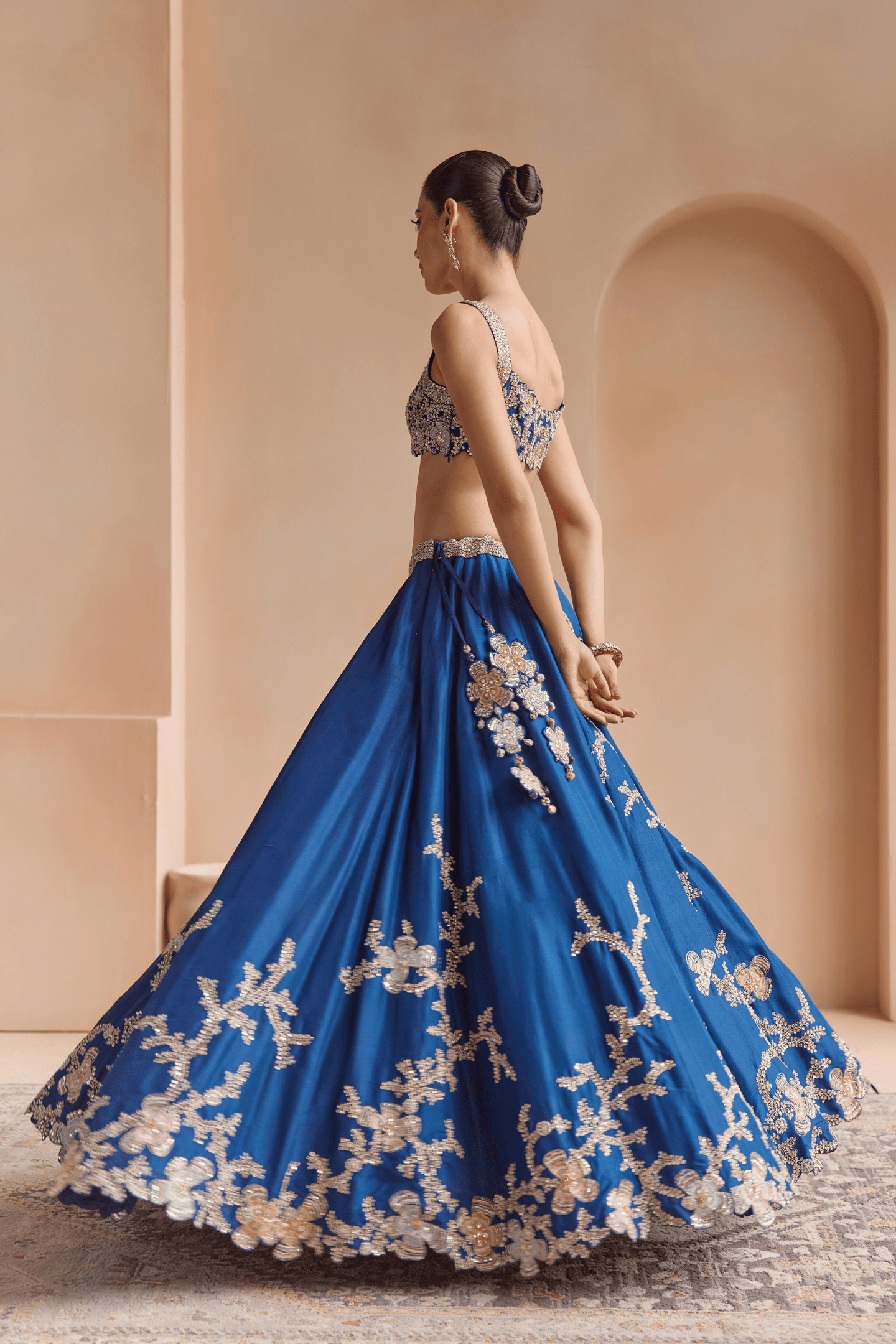 French Navy Embroidered Lehenga Set