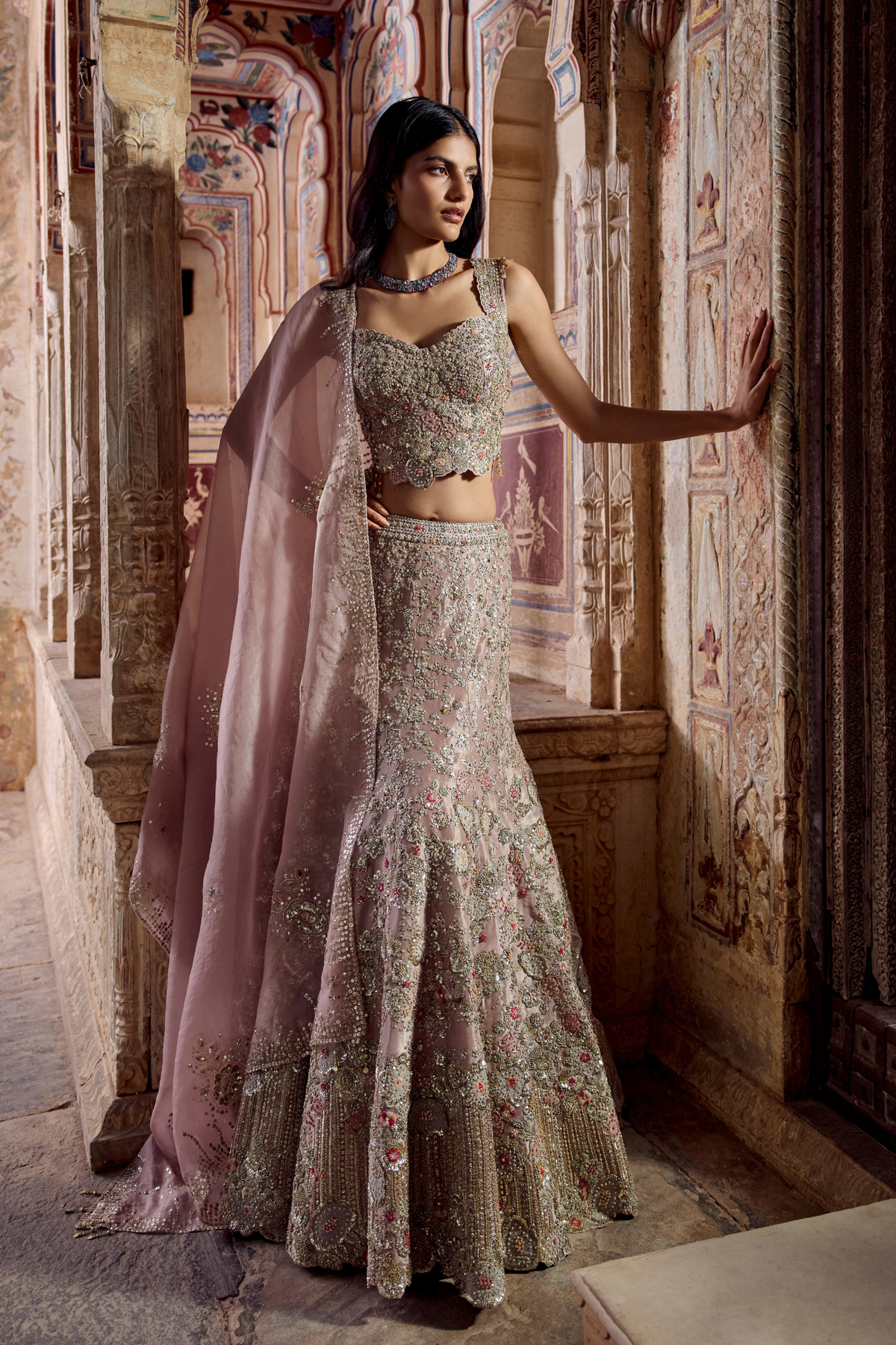 Camellia Pink Embroidered Lehenga Set