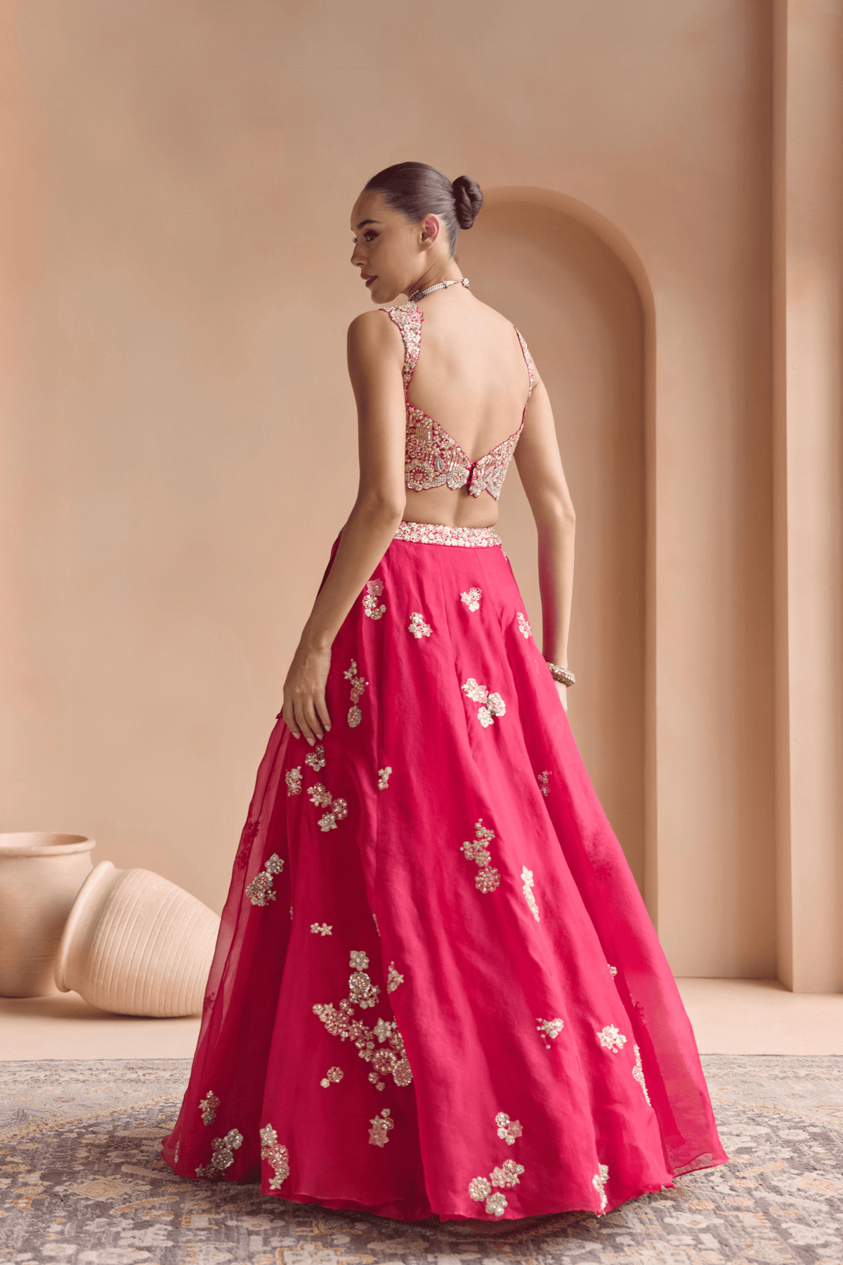Cut Ruby Embroidered Organza Lehenga Set