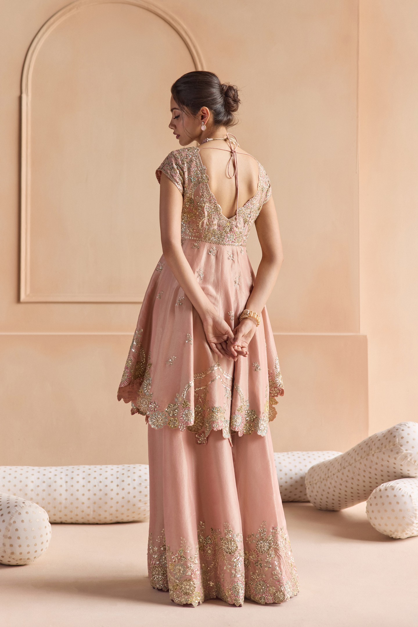 Oyester Pink Embroidered Sharara Set