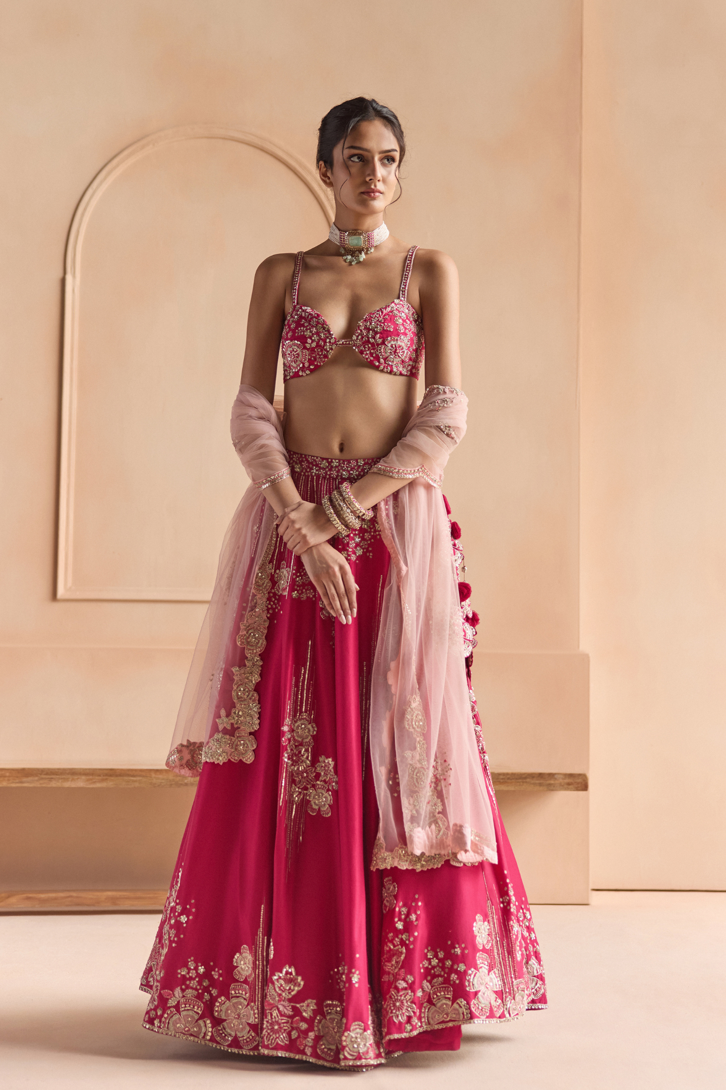 Cut Ruby Embroidered Mulberry Lehenga Set