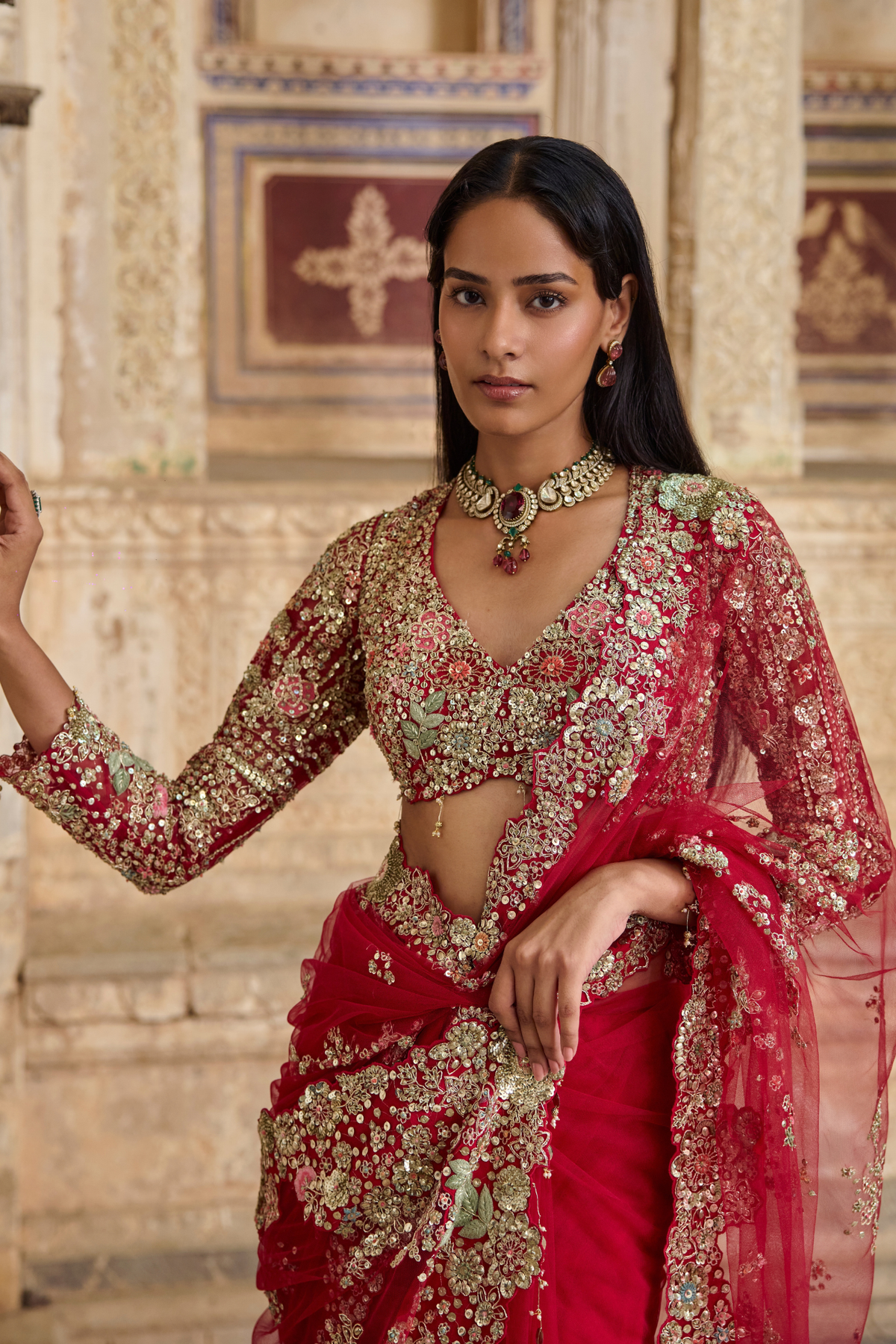 Deep Berry Embroidered Saree Set