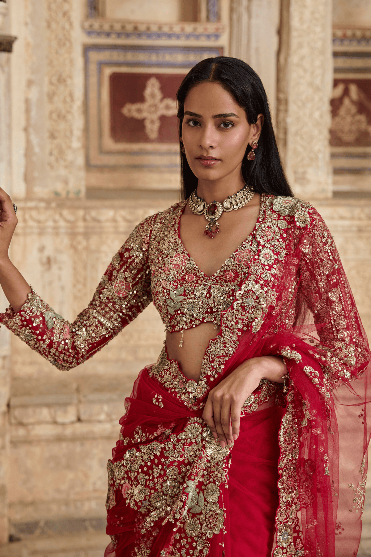Deep Berry Embroidered Saree Set