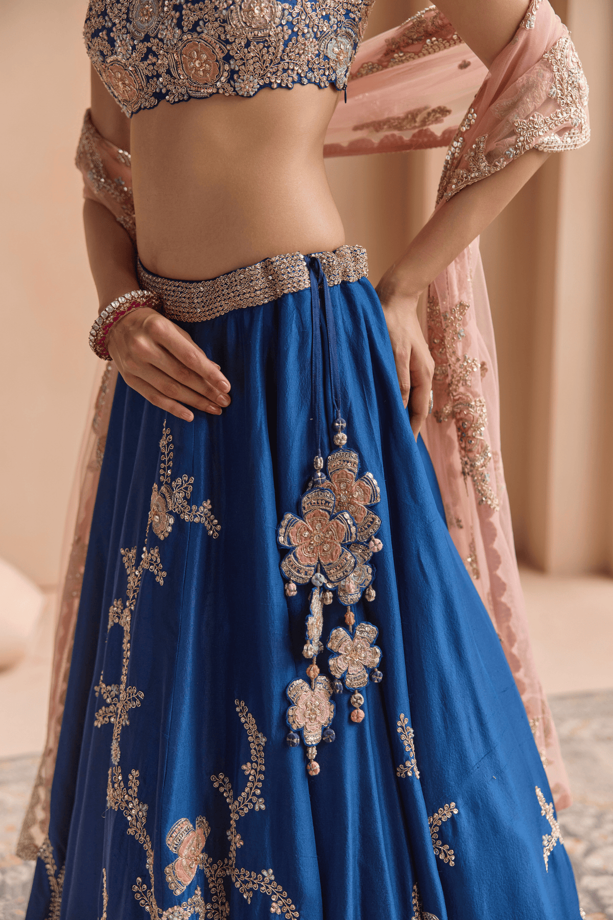 French Navy Embroidered Lehenga Set