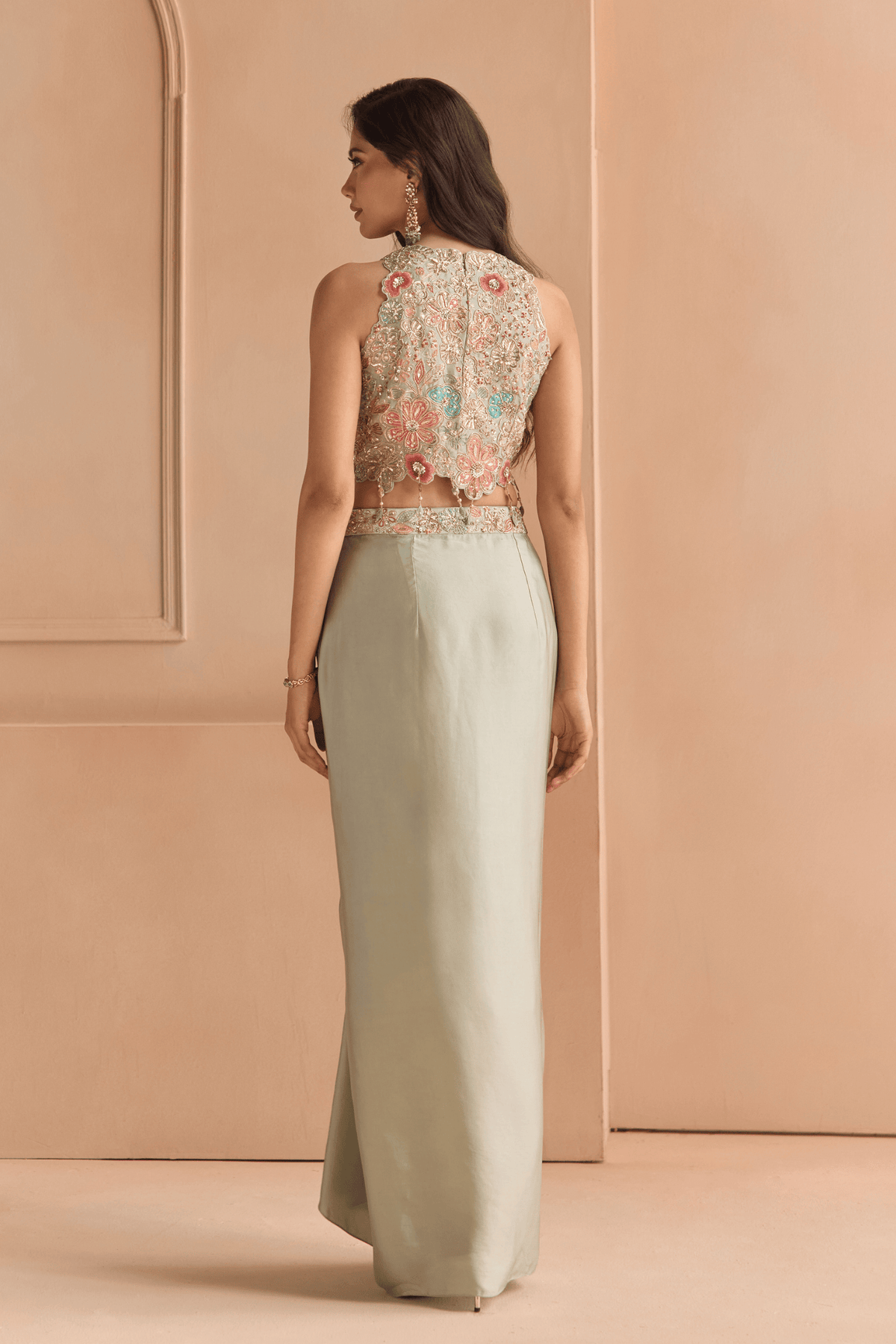 Mist Blue Embroidered Top & Skirt Set