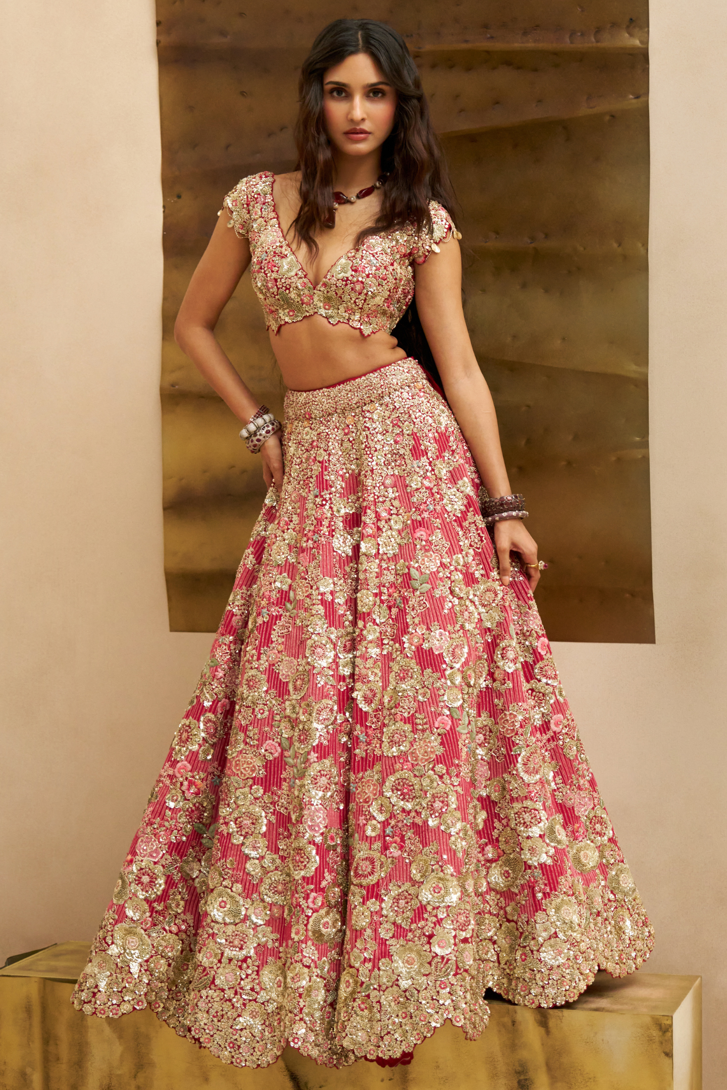 Deep Berry Blossom Bridal Lehenga Set