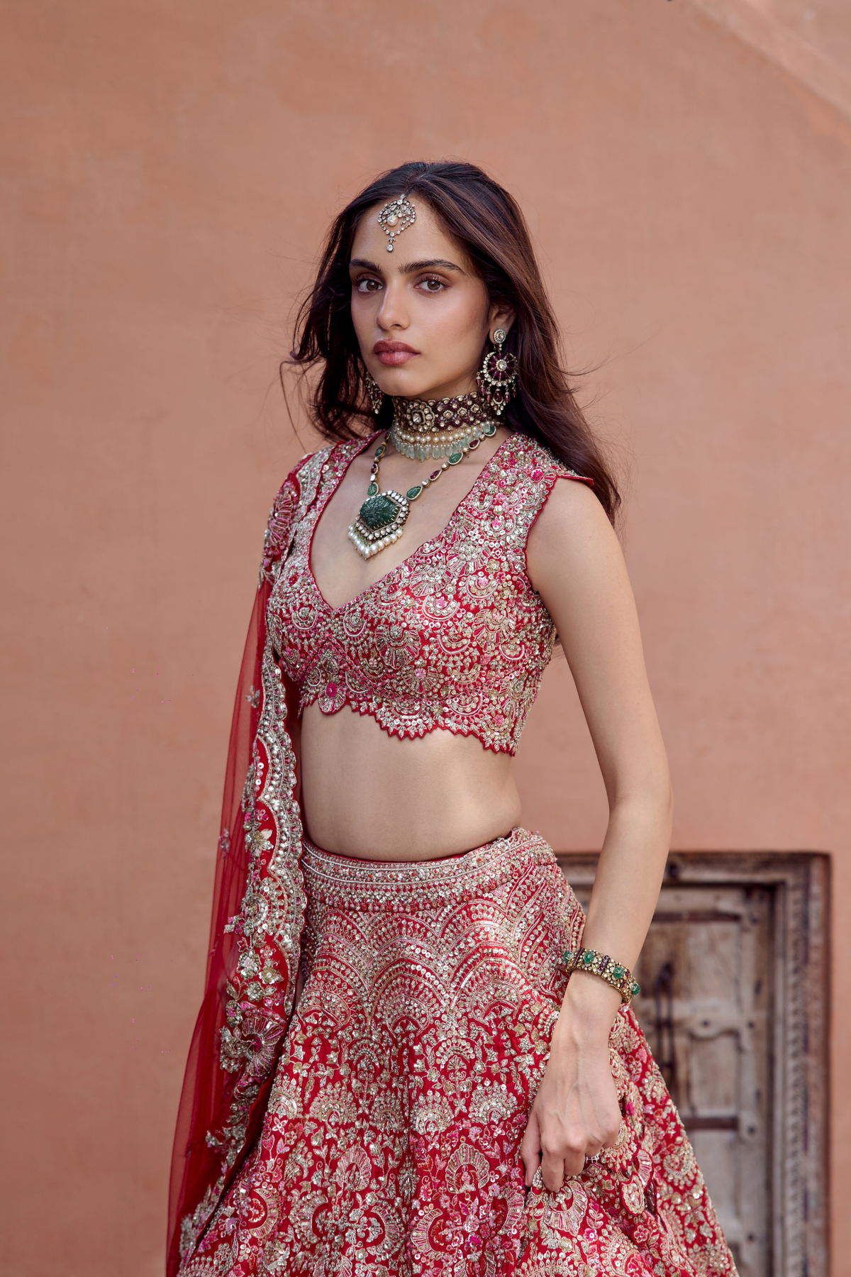 Rosewood Red Embroidered Bridal Lehenga Set