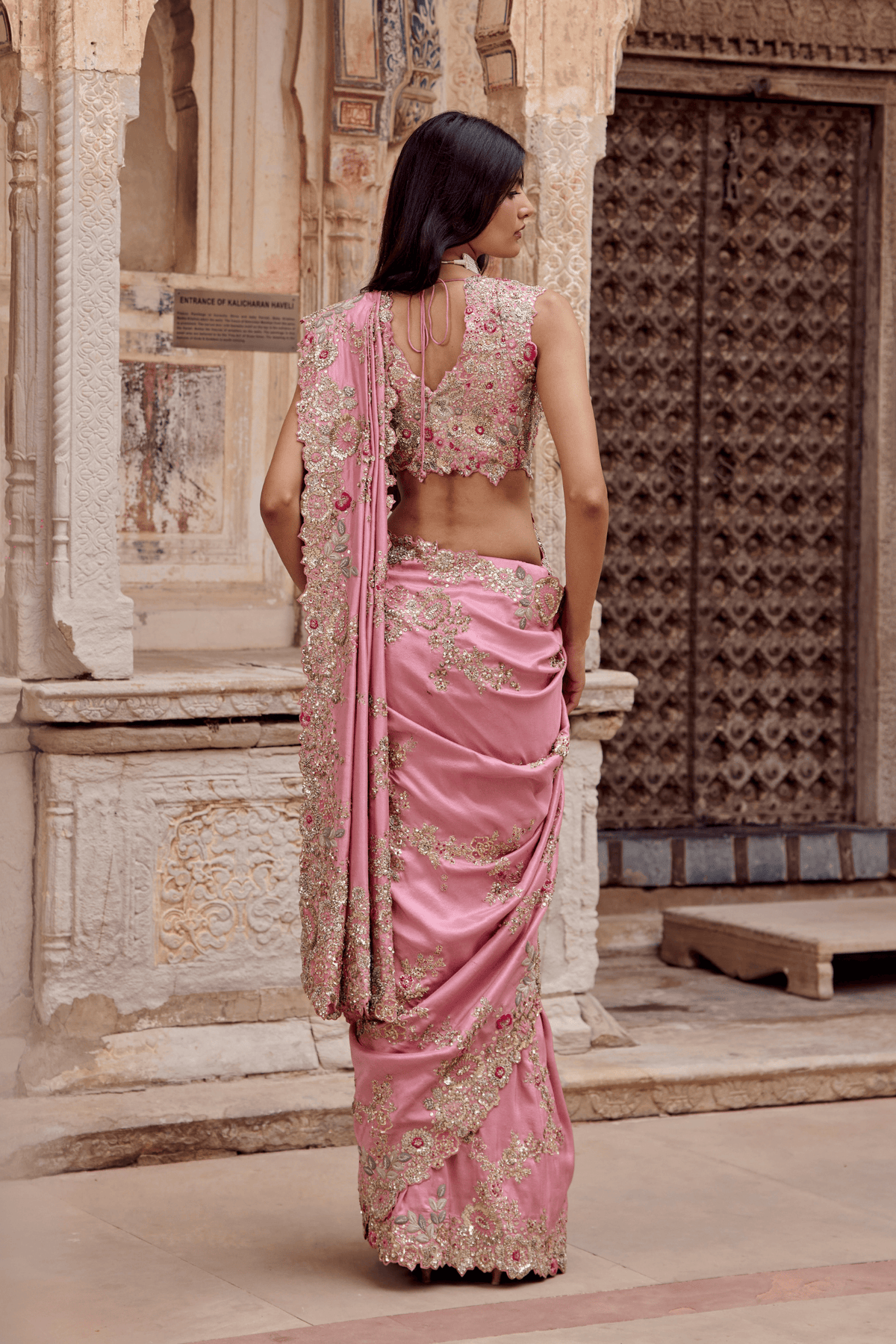 Lavender Blush Embroidered Saree Set