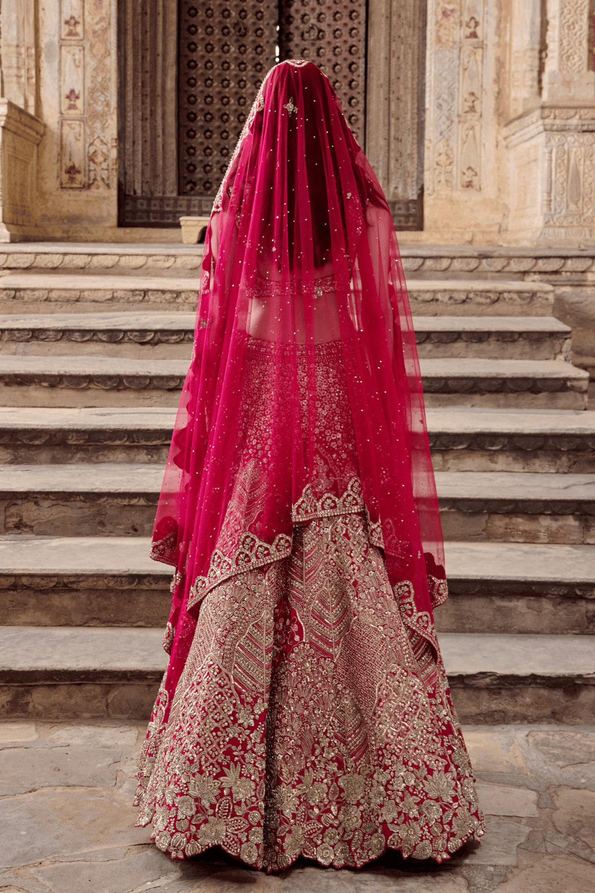 Dark Fuchsia Embroidered Bridal Lehenga Set