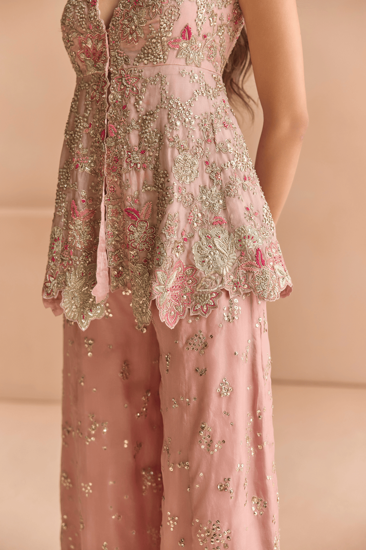 Camellia Pink Embroidered Sharara Set