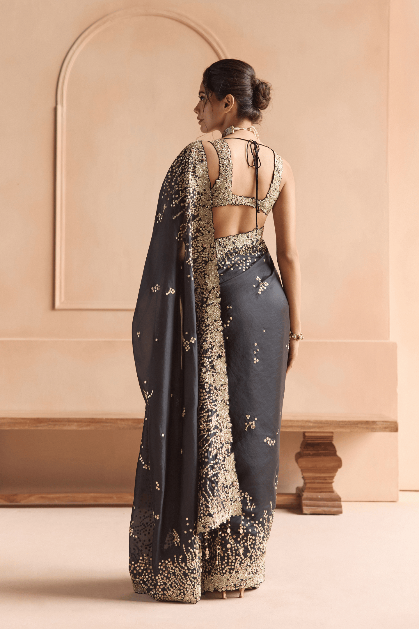 Black Embroidered Saree Set