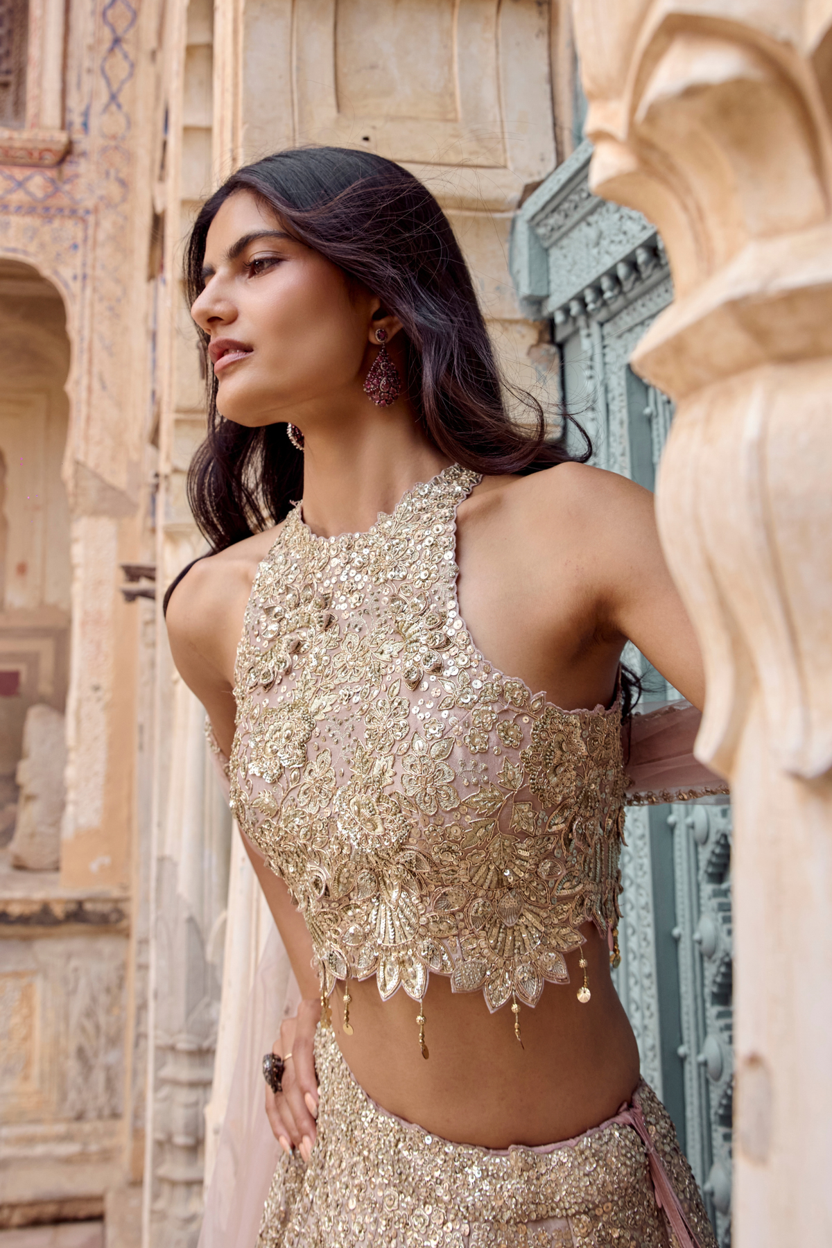 Tan Zardozi Embroidered Lehenga Set
