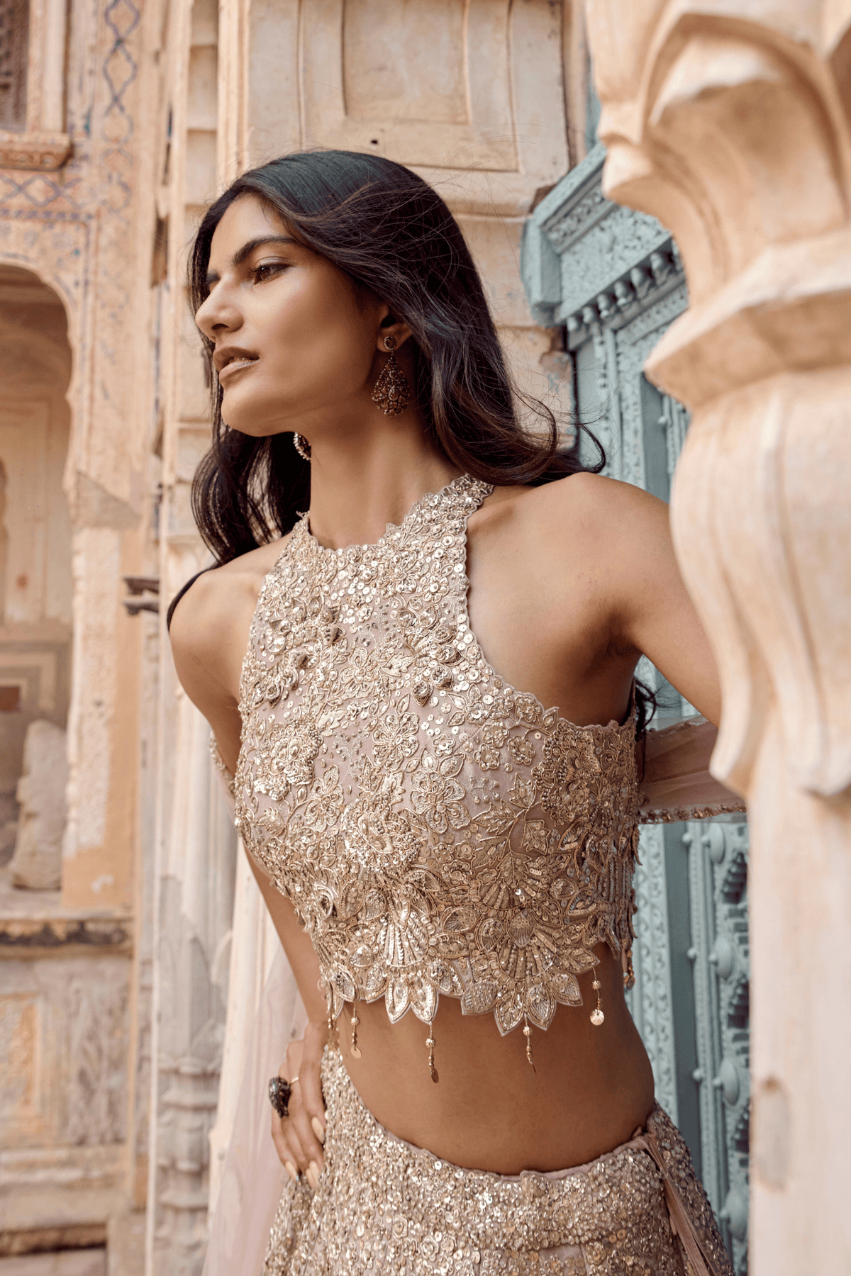 Tan Zardozi Embroidered Lehenga Set