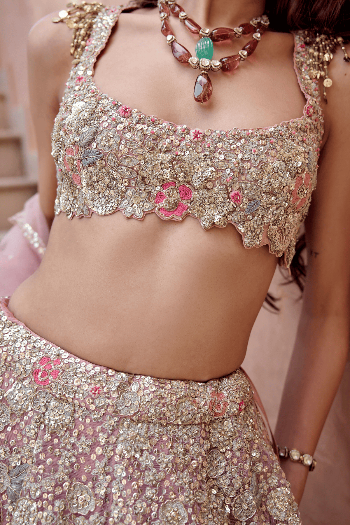 Oyster Pink Embroidered Lehenga Set