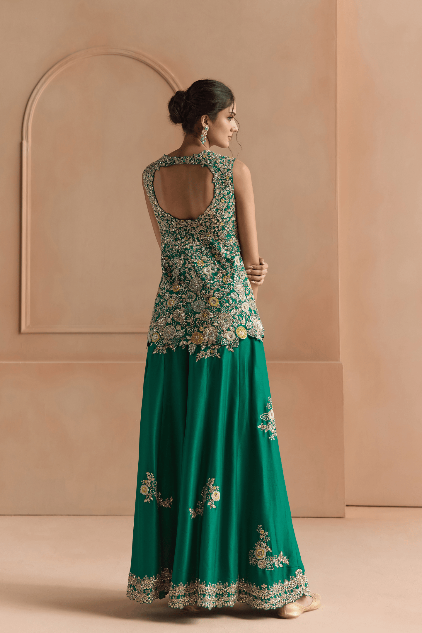 Jewel Green Embroidered Peplum Garara Set