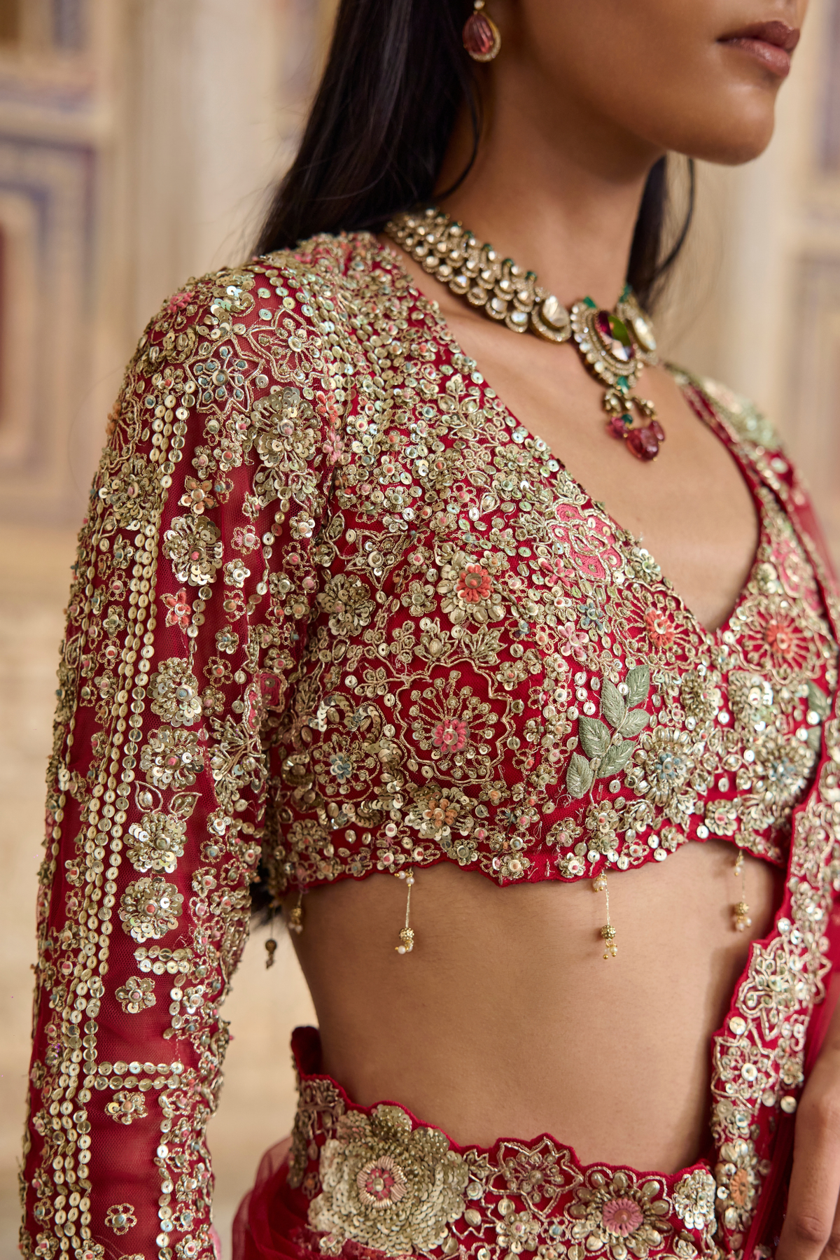 Deep Berry Embroidered Saree Set