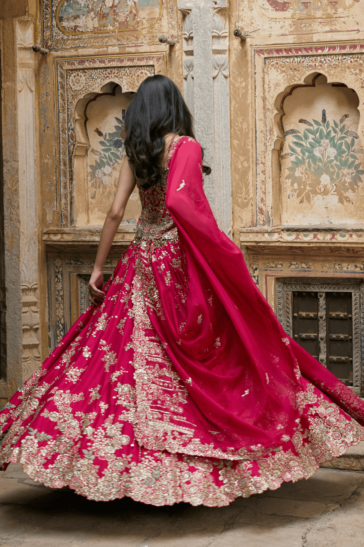 Ruby Pink Embroidered Lehenga Set