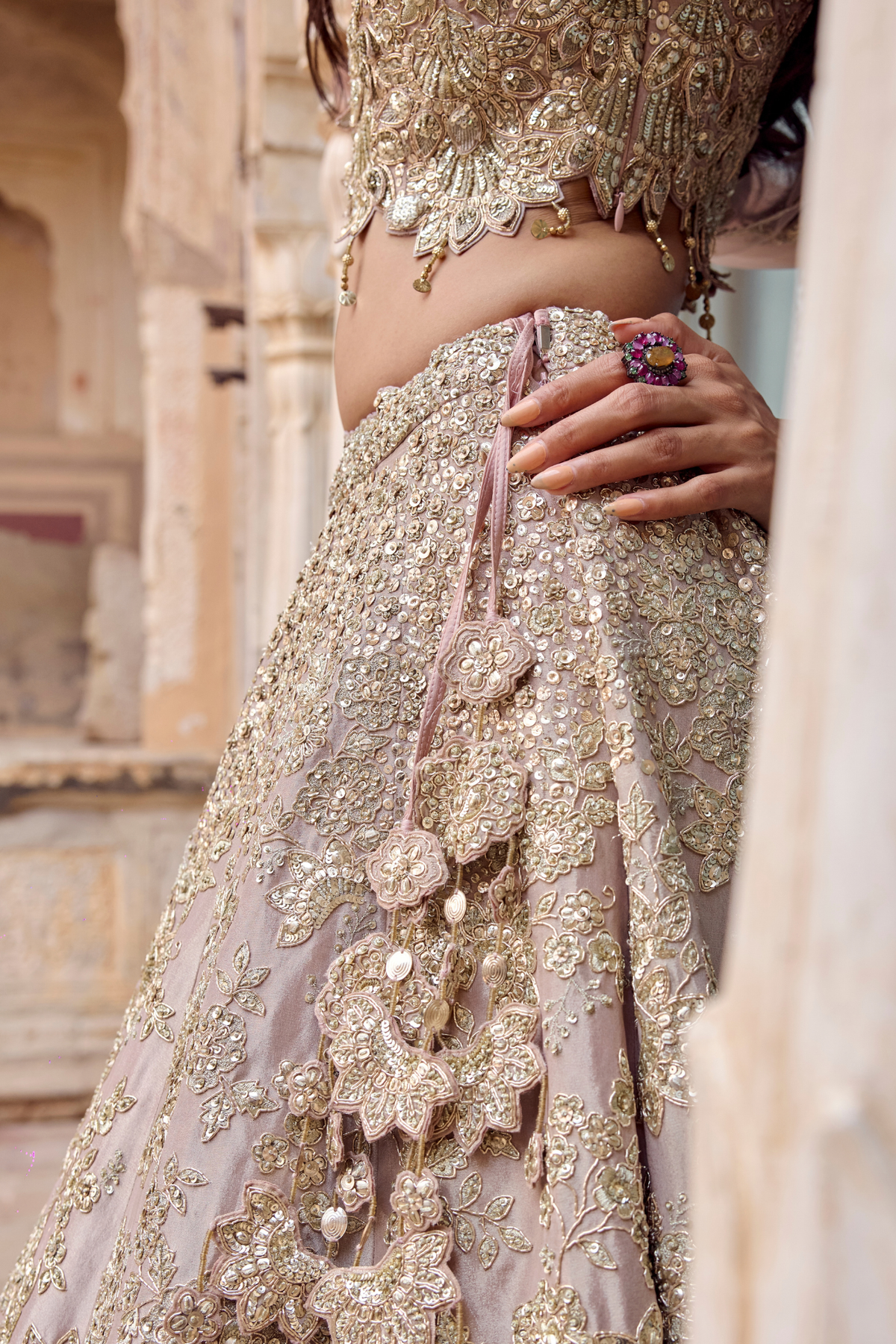 Tan Zardozi Embroidered Lehenga Set
