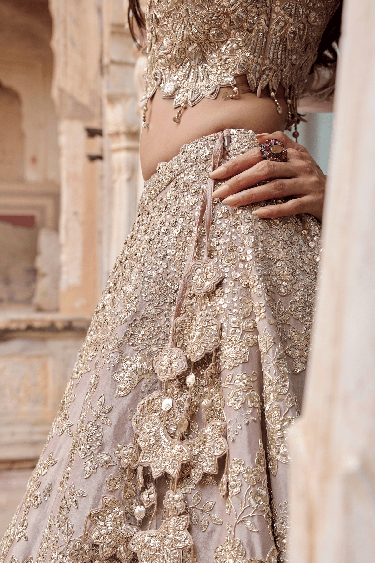 Tan Zardozi Embroidered Lehenga Set