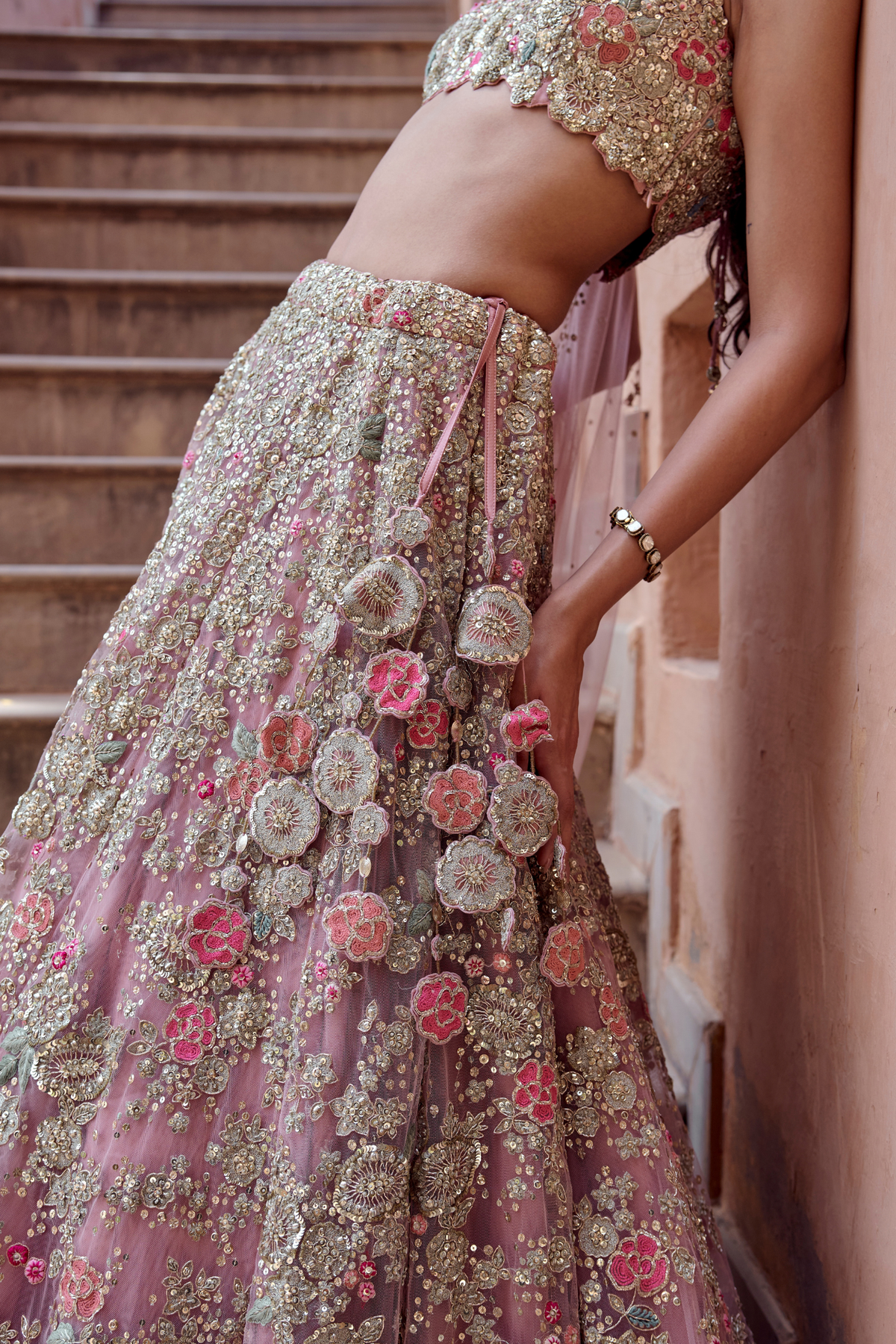 Oyster Pink Embroidered Lehenga Set