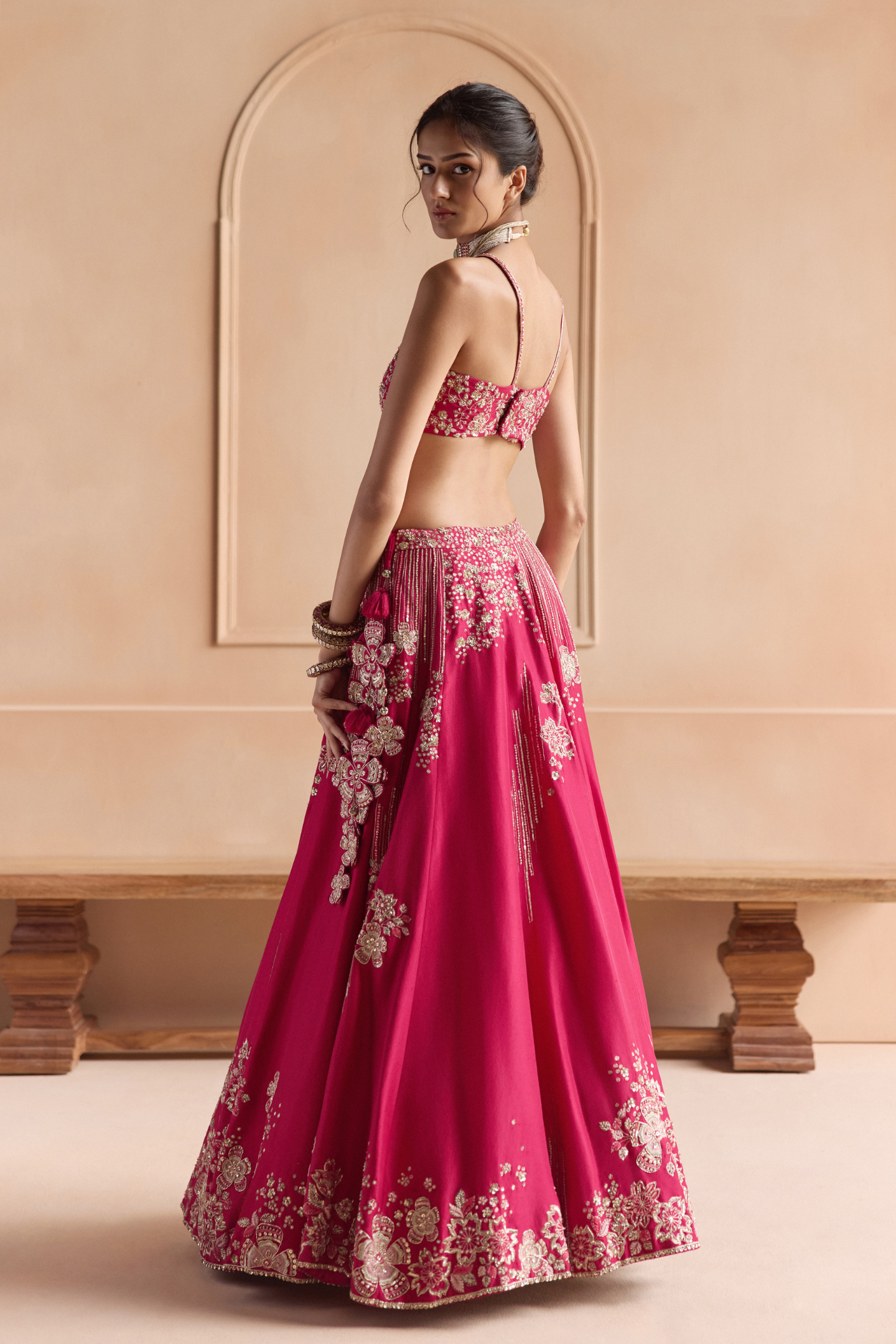 Cut Ruby Embroidered Mulberry Lehenga Set
