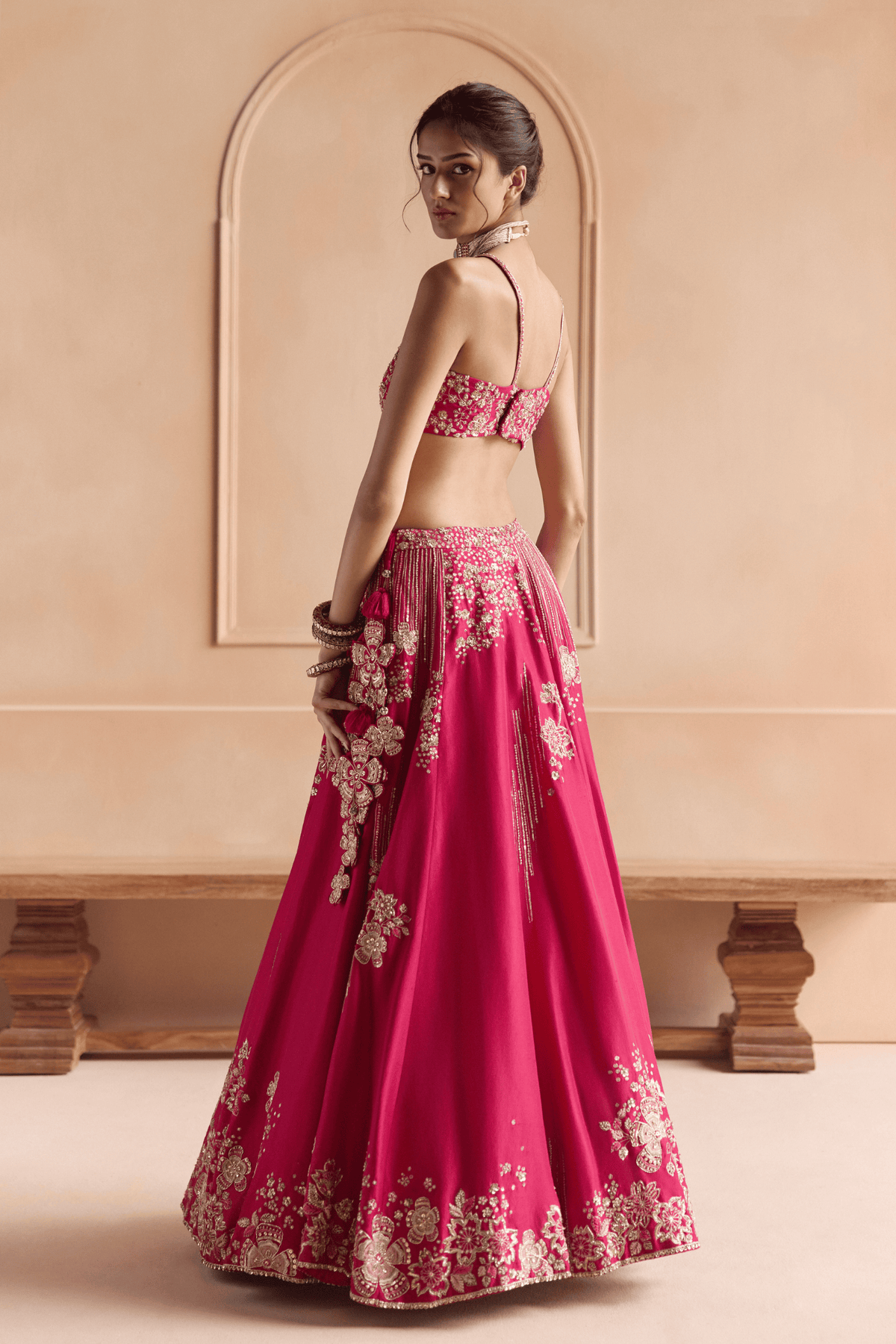 Cut Ruby Embroidered Mulberry Lehenga Set