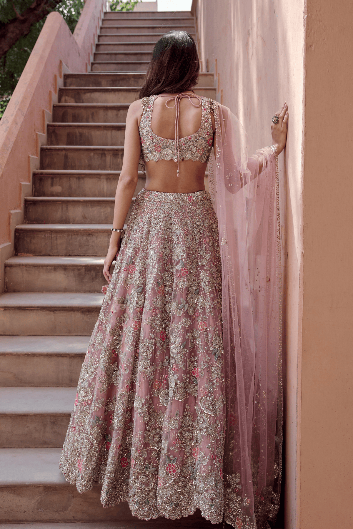 Oyster Pink Embroidered Lehenga Set
