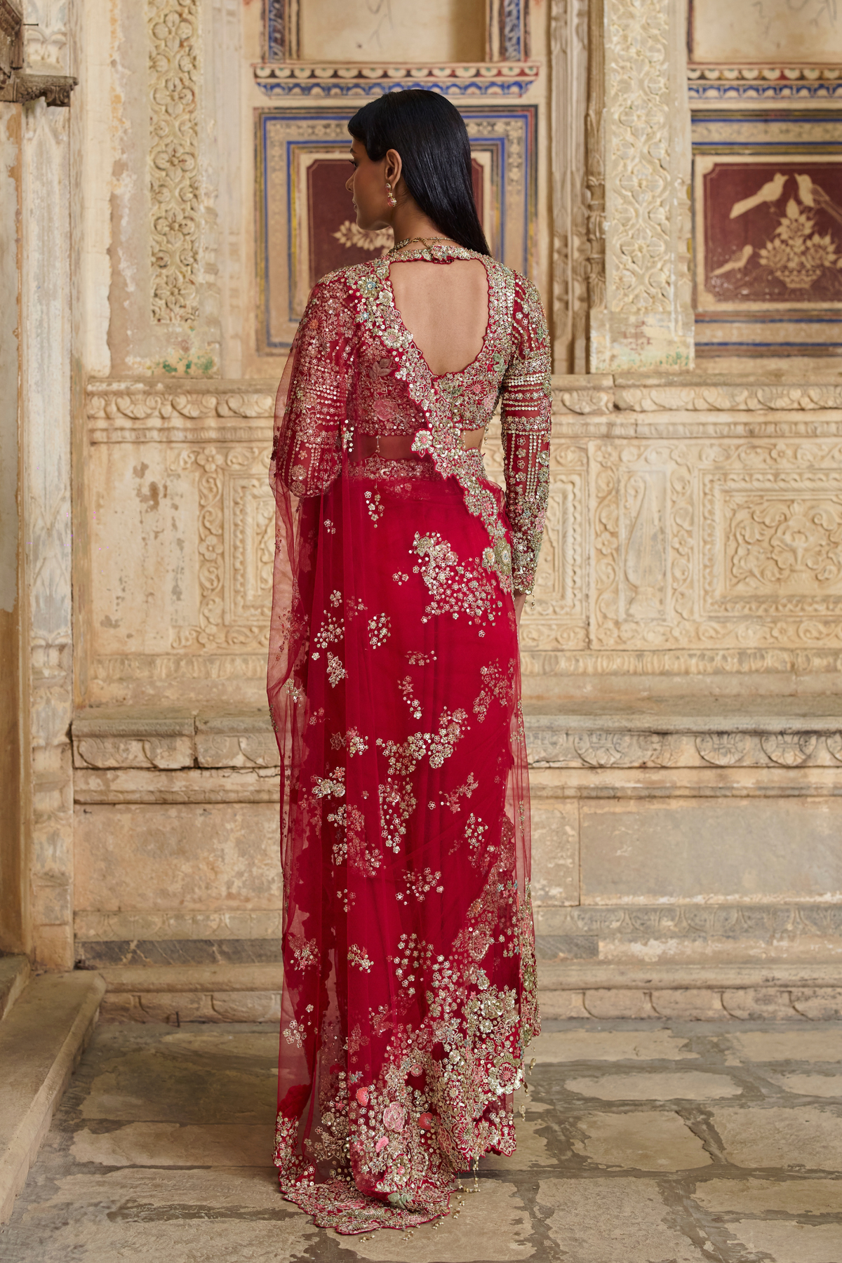 Deep Berry Embroidered Saree Set