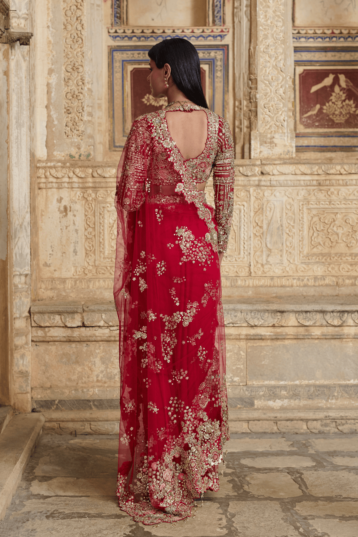 Deep Berry Embroidered Saree Set