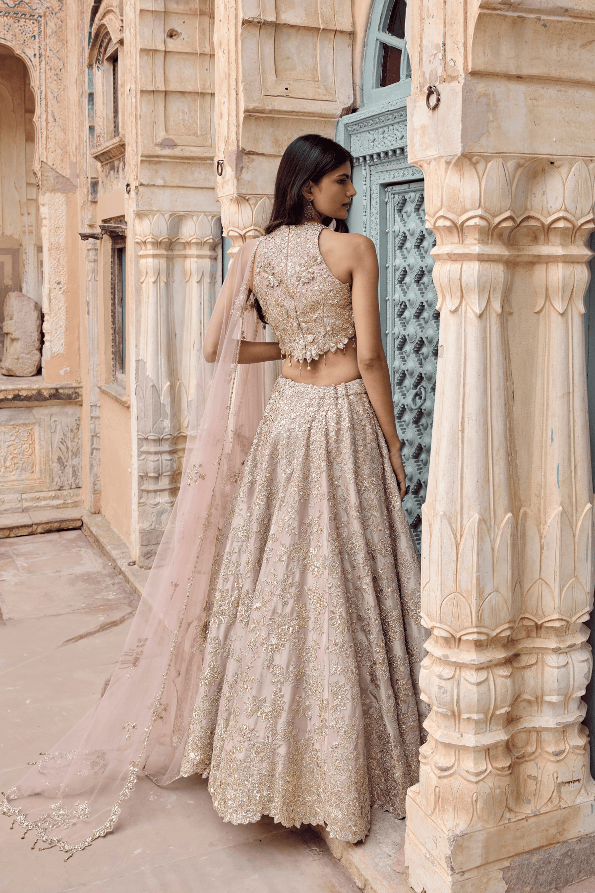Tan Zardozi Embroidered Lehenga Set