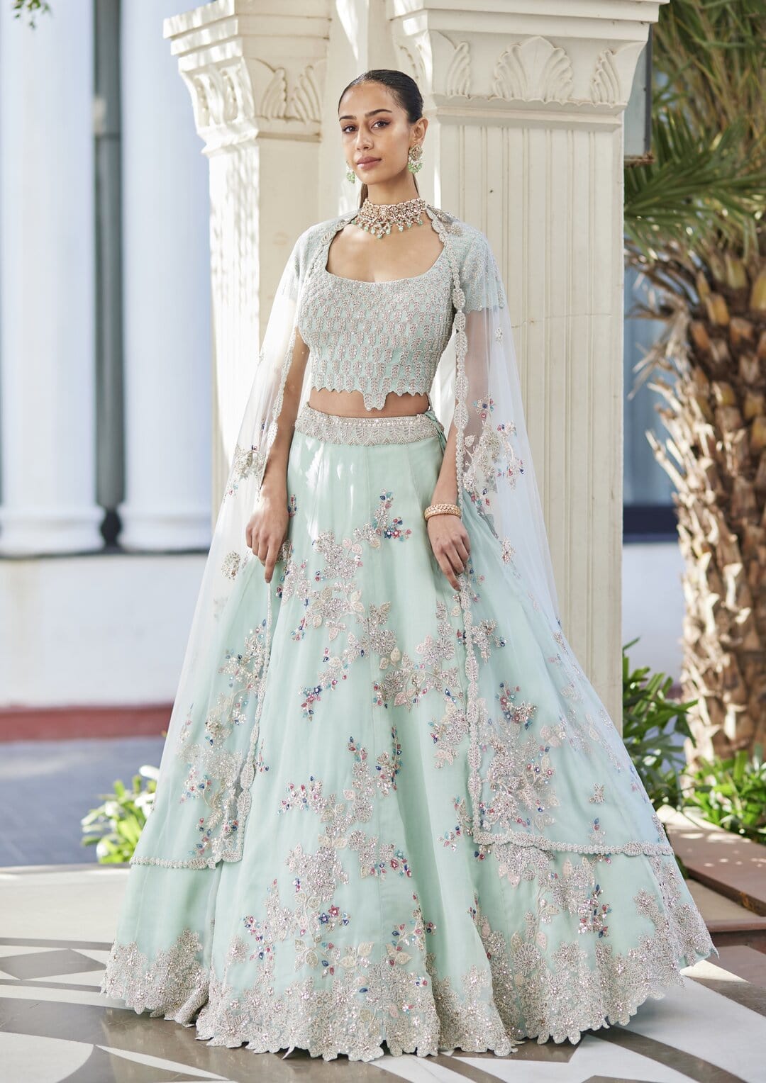 Pastel Blue Embroidered Lehenga